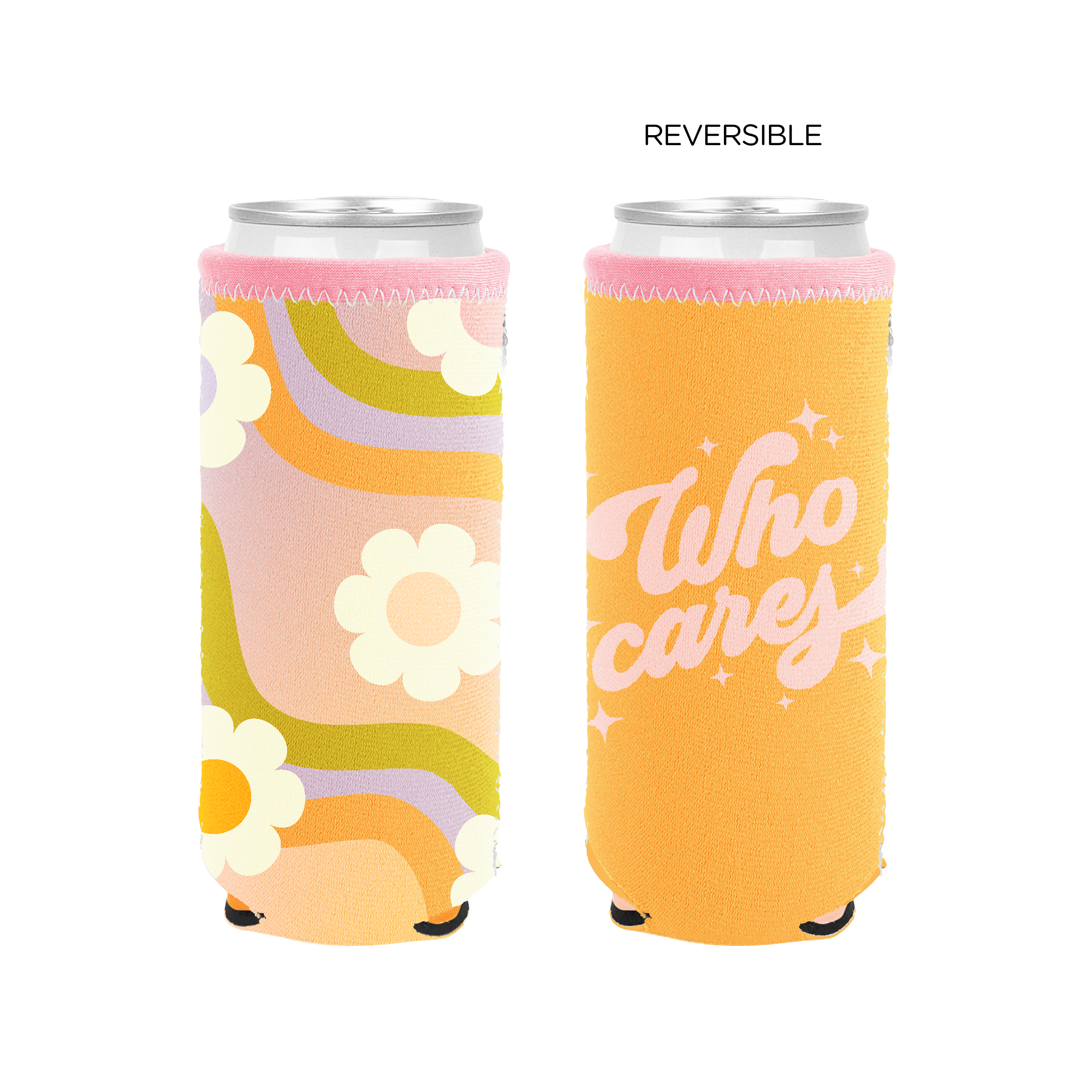 Wavy Daisy Reversible Slim Can Holders