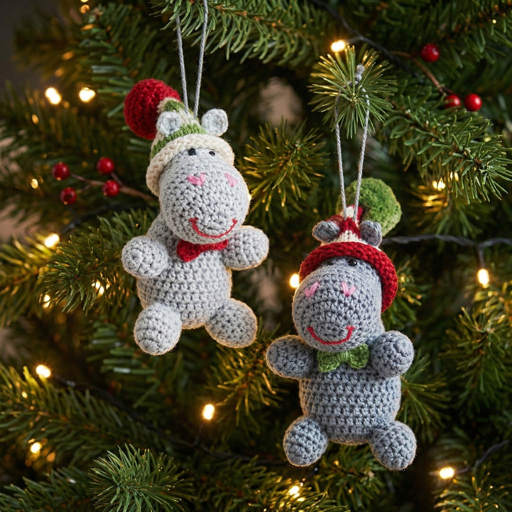 Crochet Hippo Ornament- Set Of 2