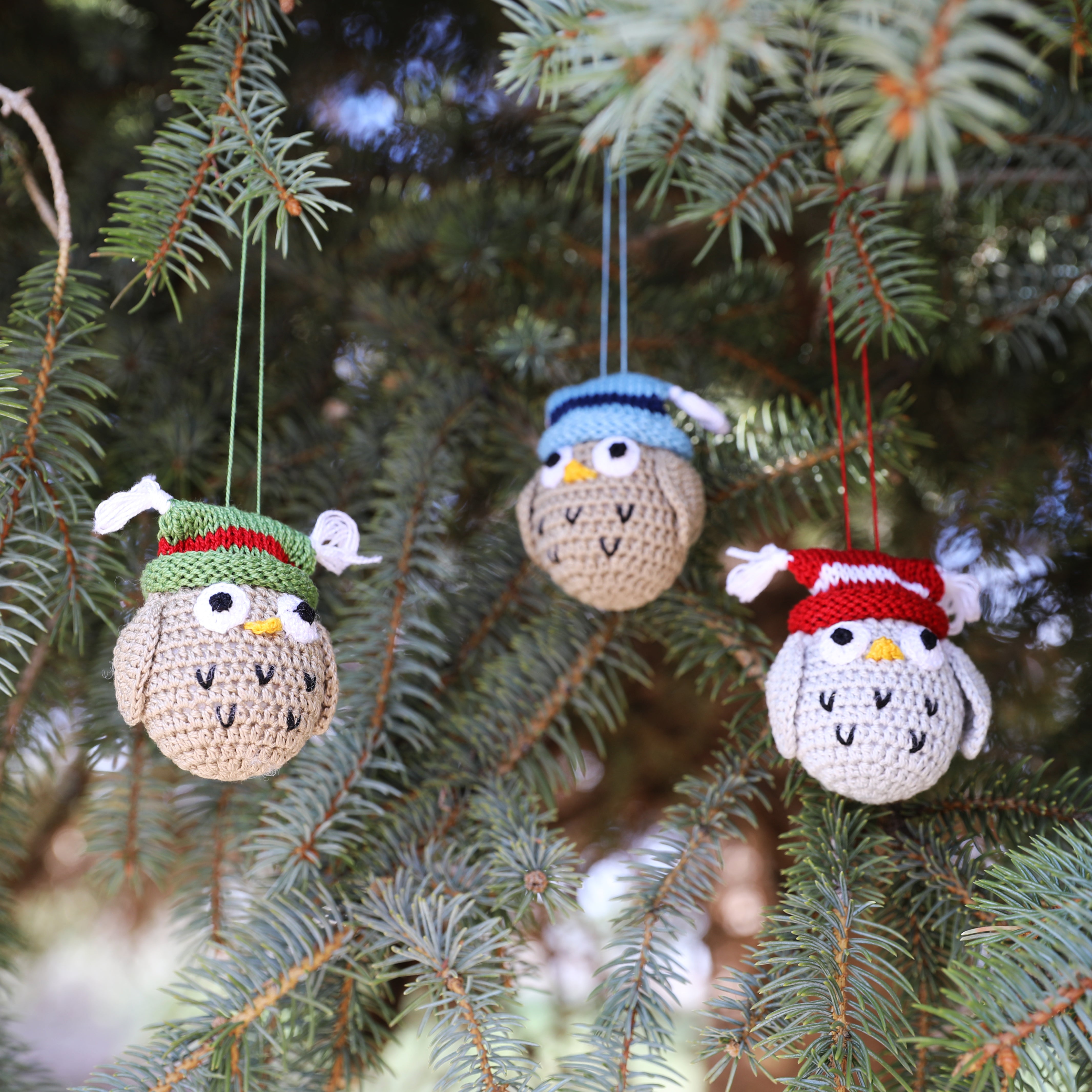 Crochet Owl Ornaments, Set Of 3