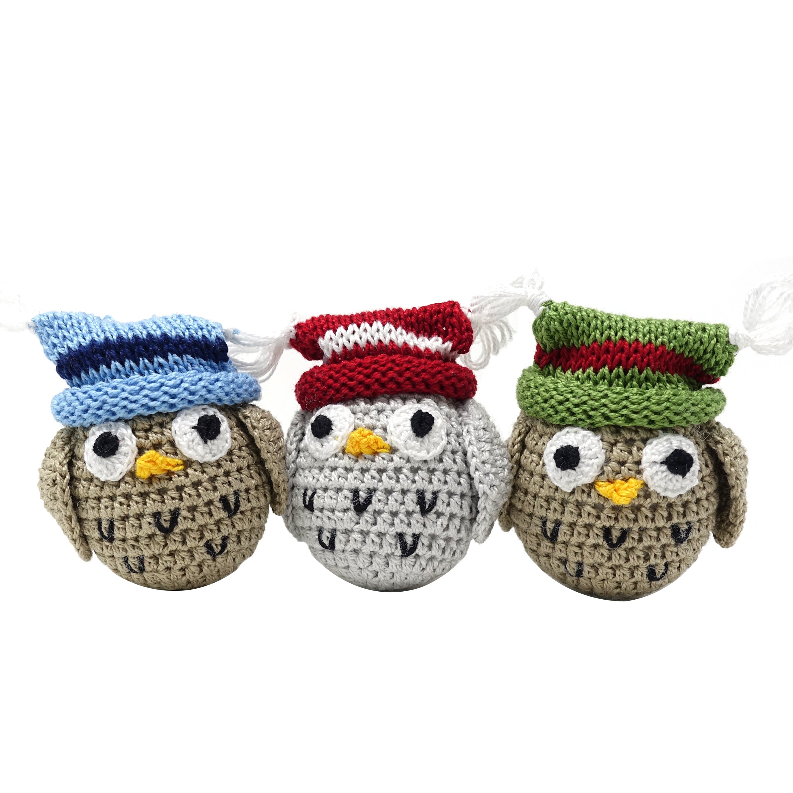 Crochet Owl Ornaments, Set Of 3