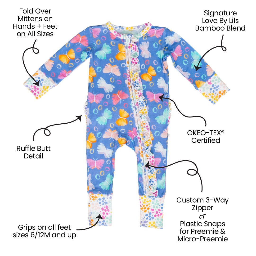 Korrie Butterflies Bamboo Ruffle Convertible Footie
