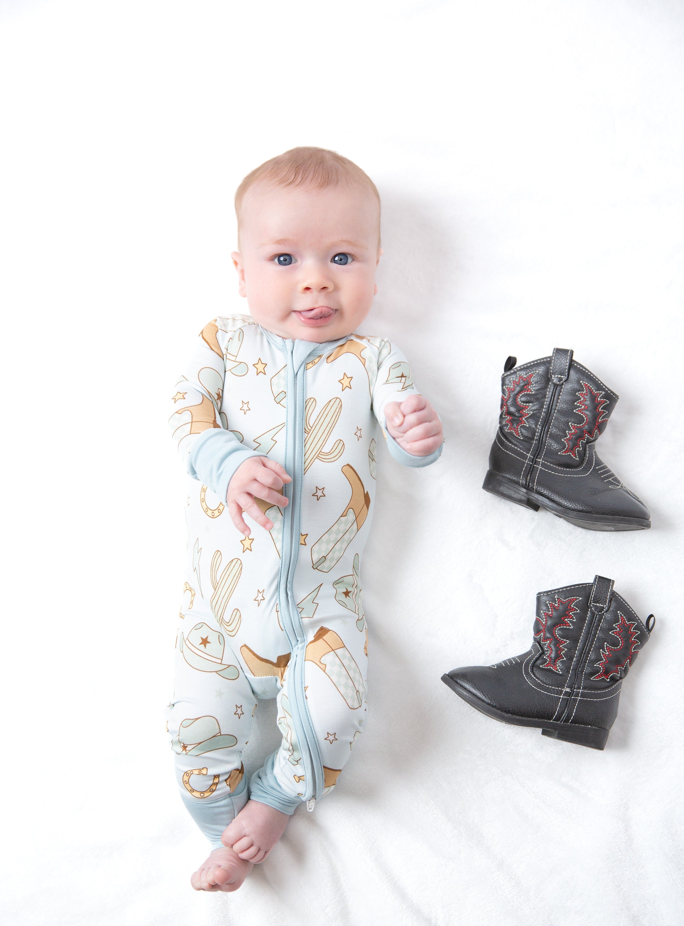 Cowboy Western Bamboo Zipper Romper