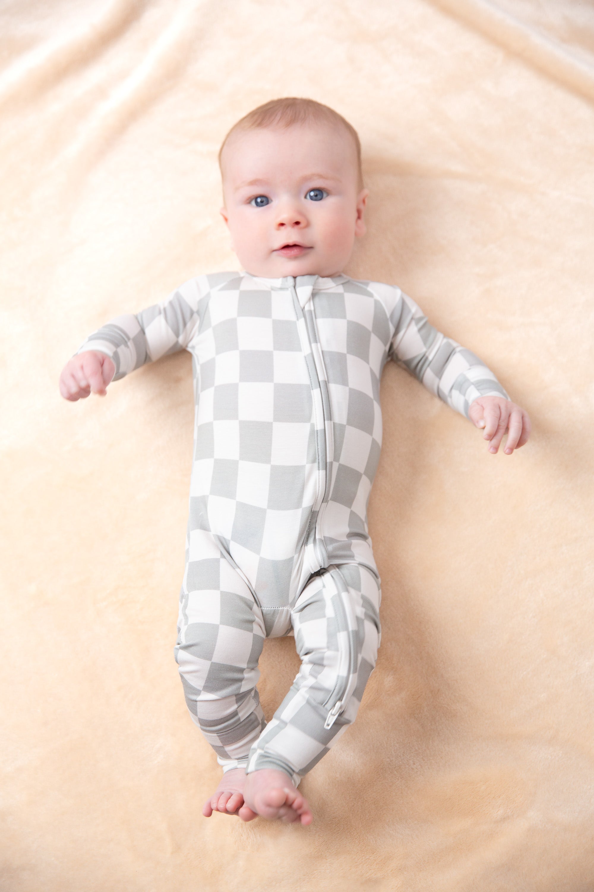 Sage Checker Bamboo Zipper Romper