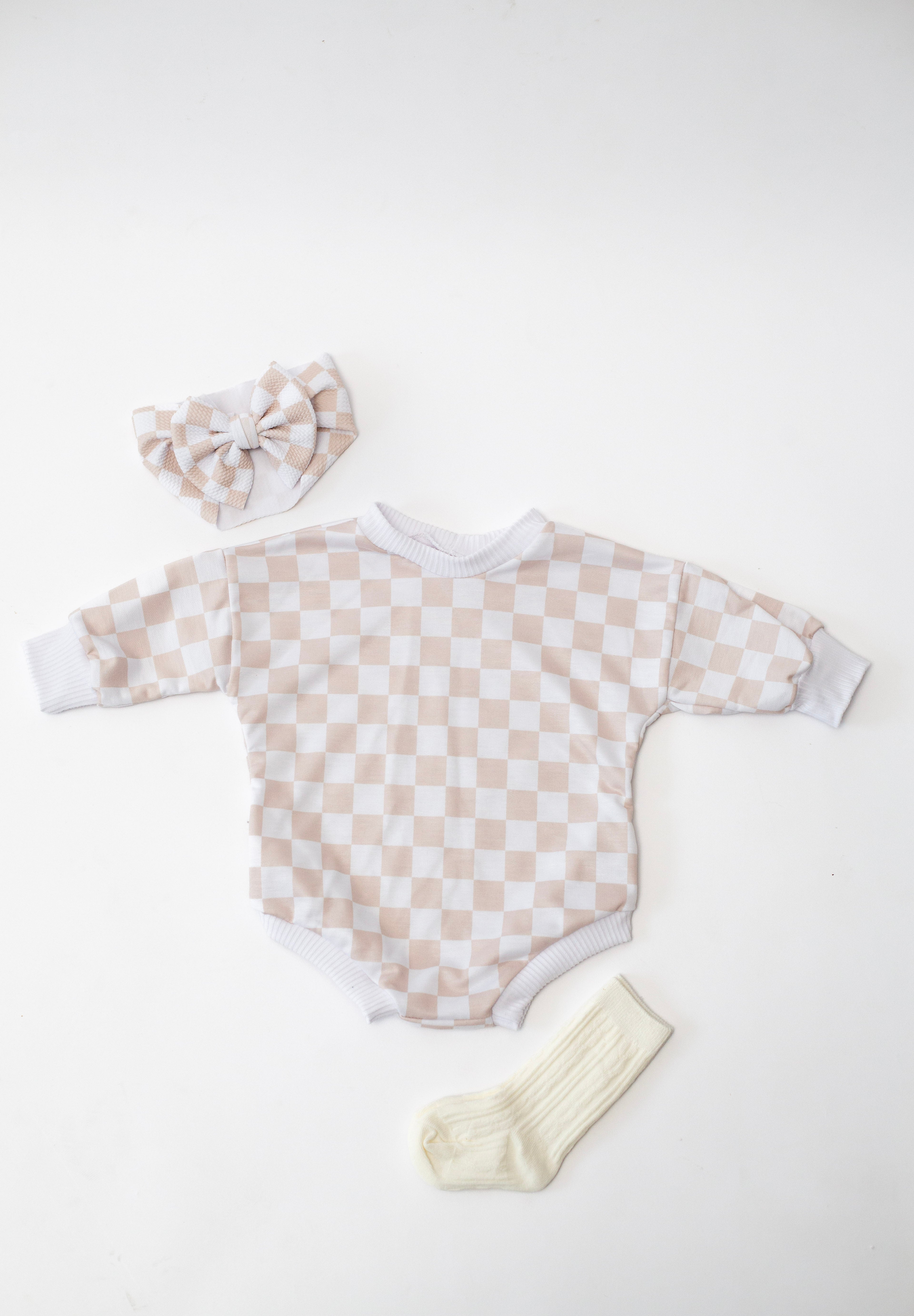 Neutral Checker Bubble Romper