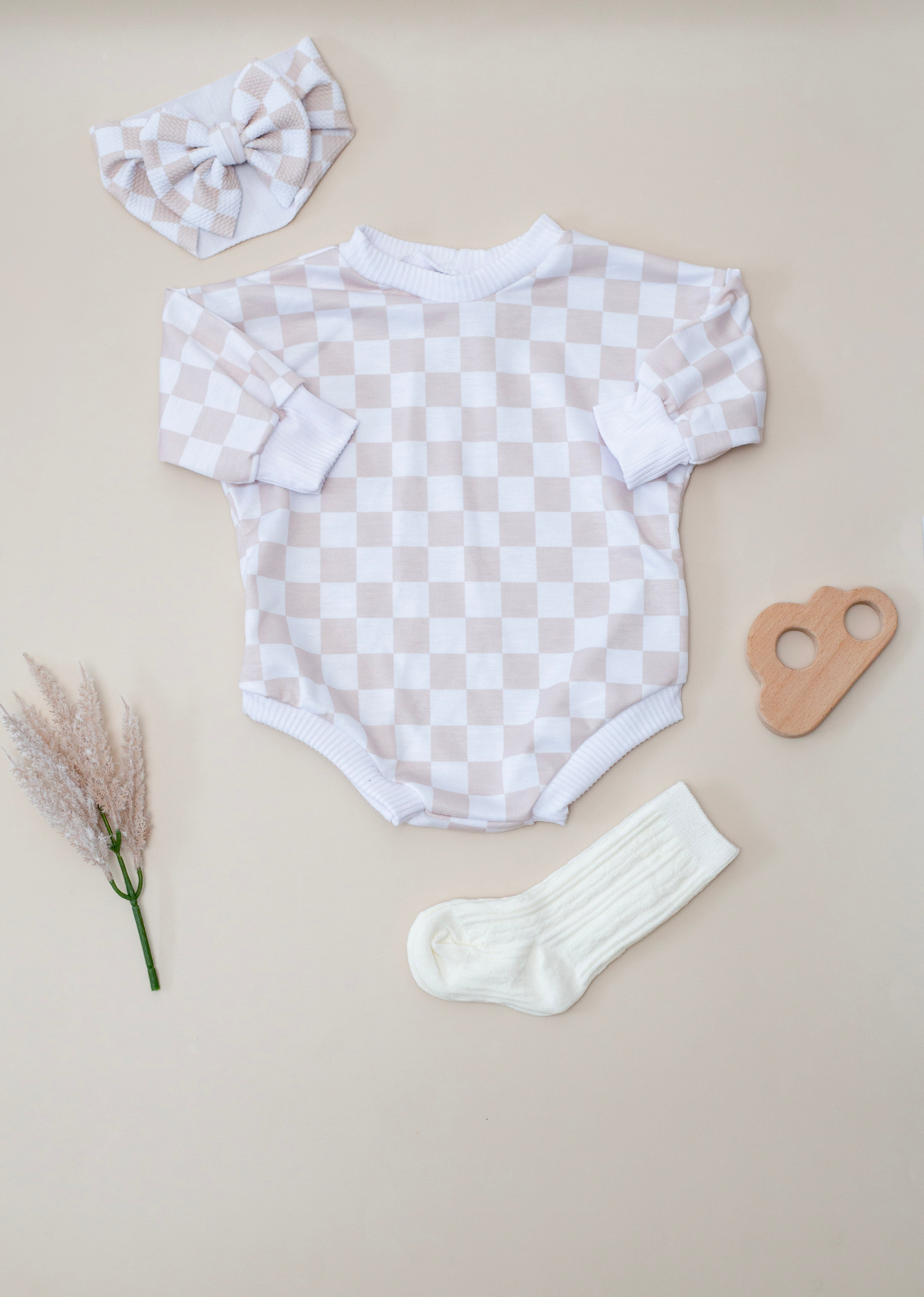 Neutral Checker Bubble Romper