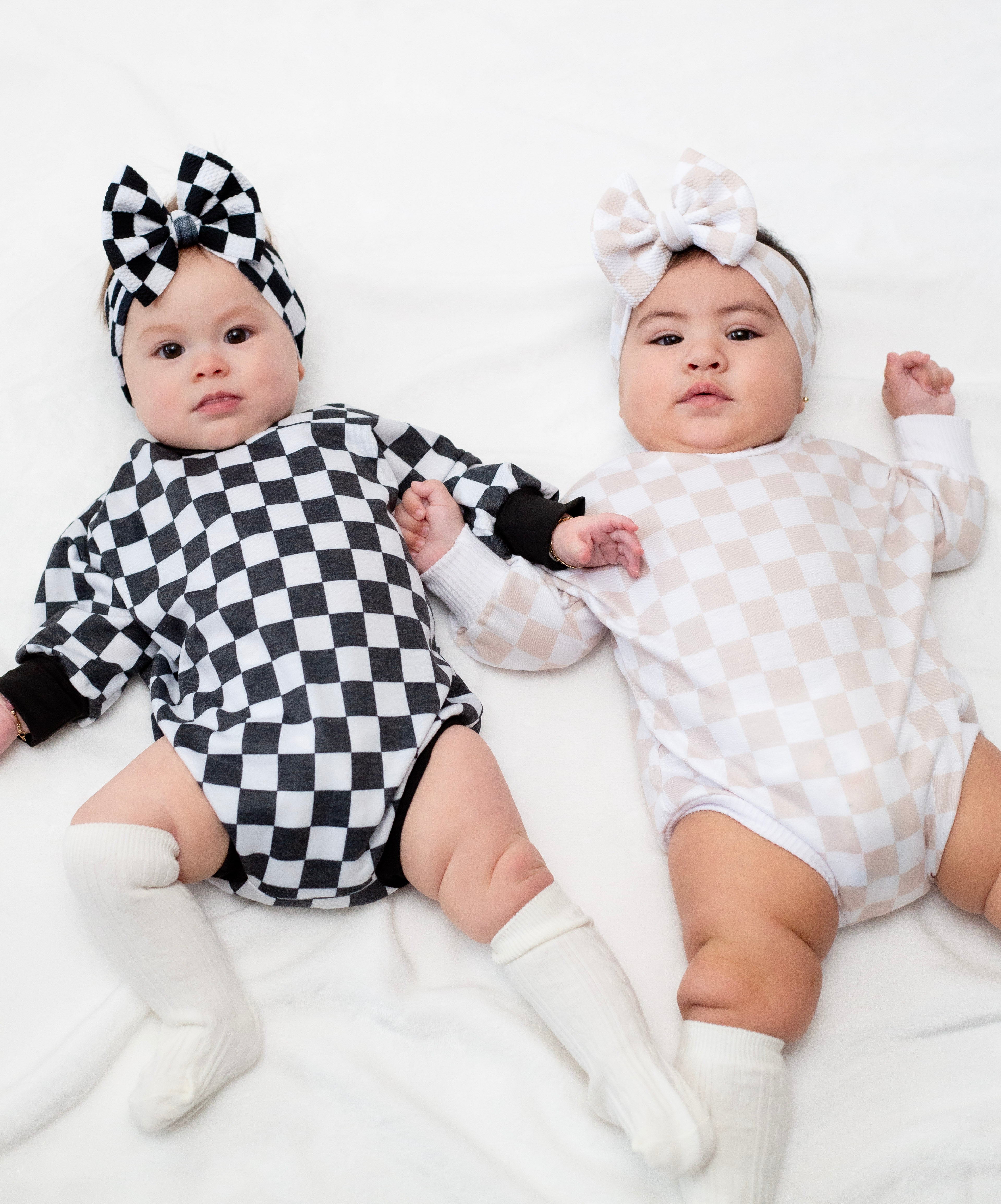 Neutral Checker Bubble Romper