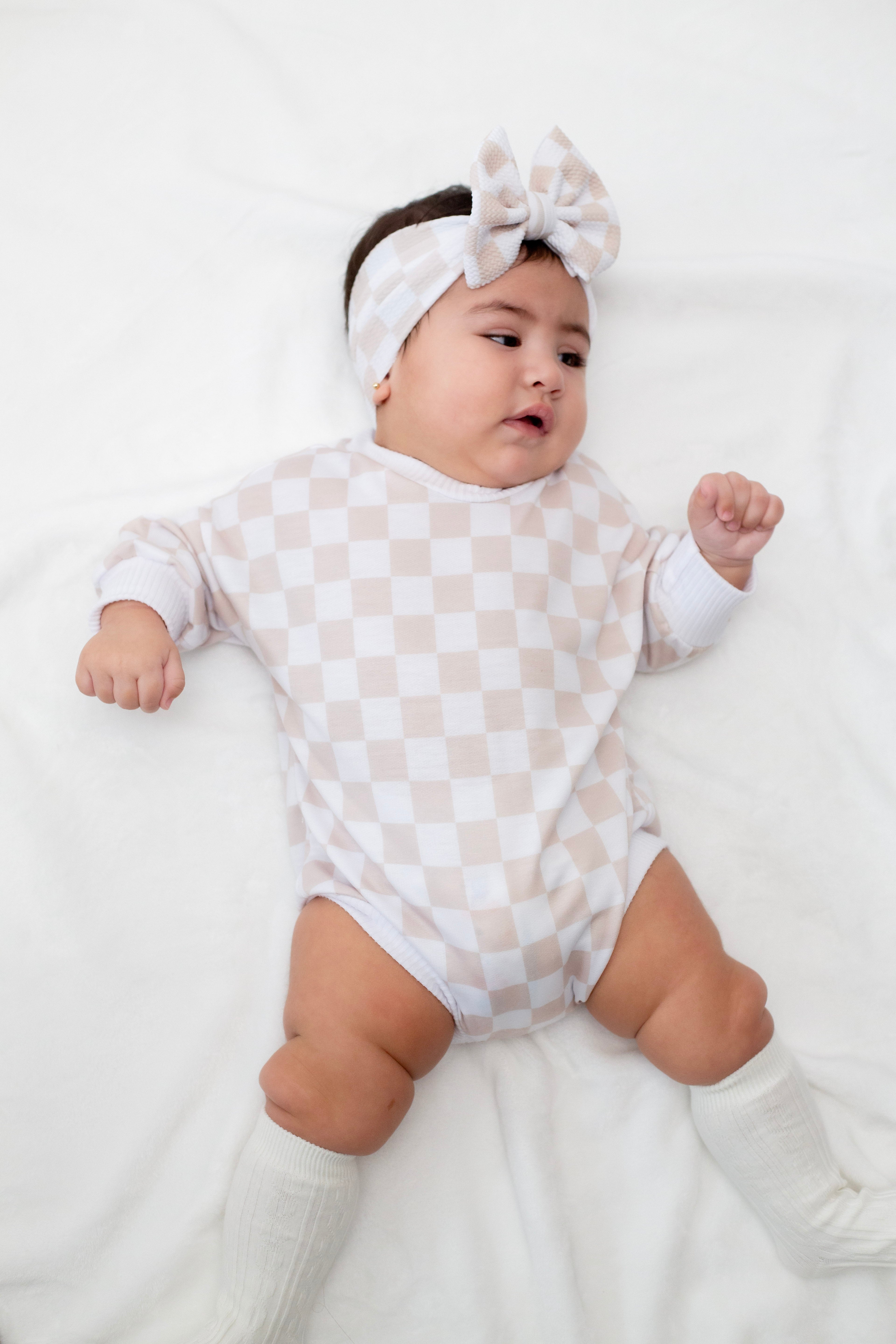 Neutral Checker Bubble Romper