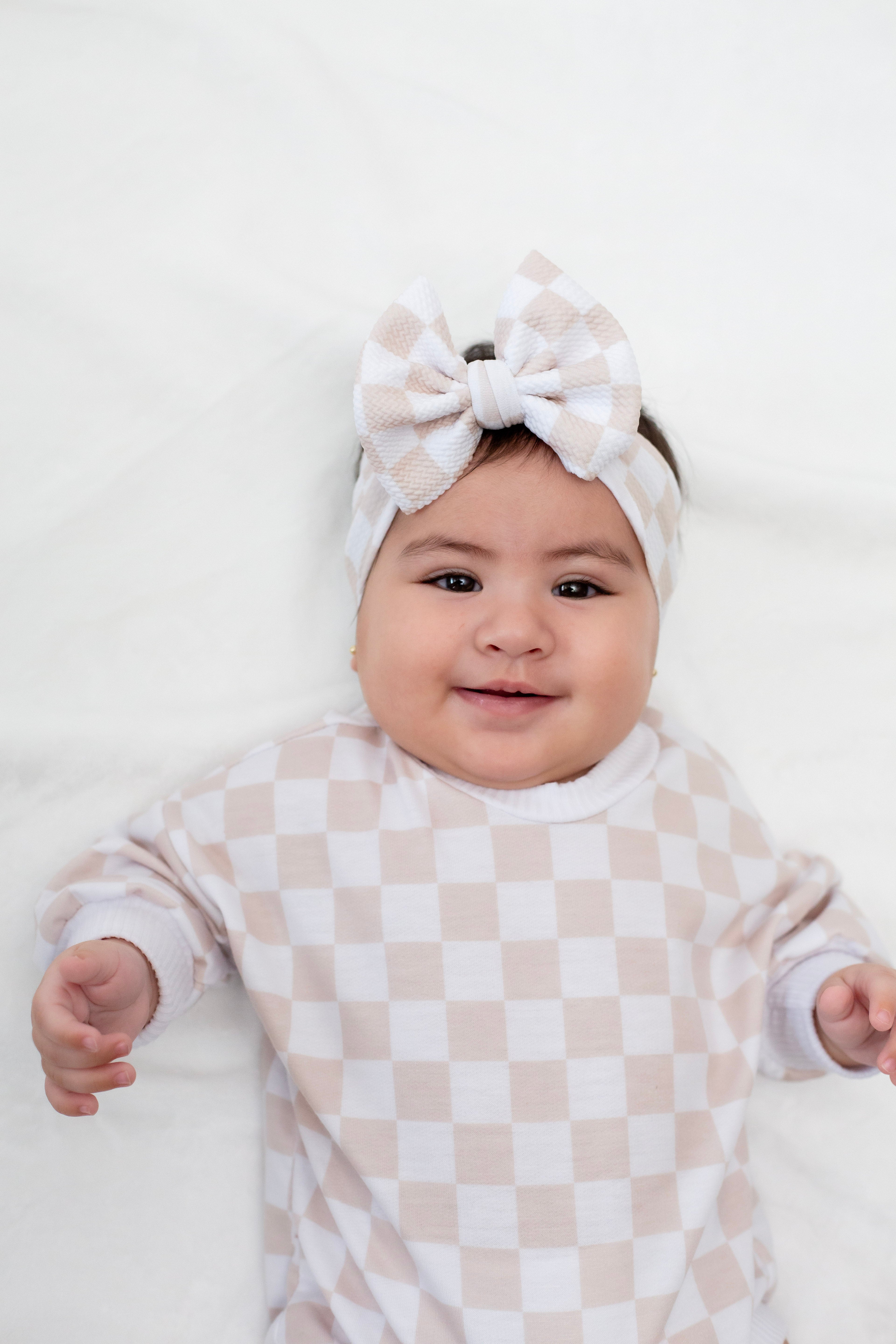 Neutral Checker Bubble Romper