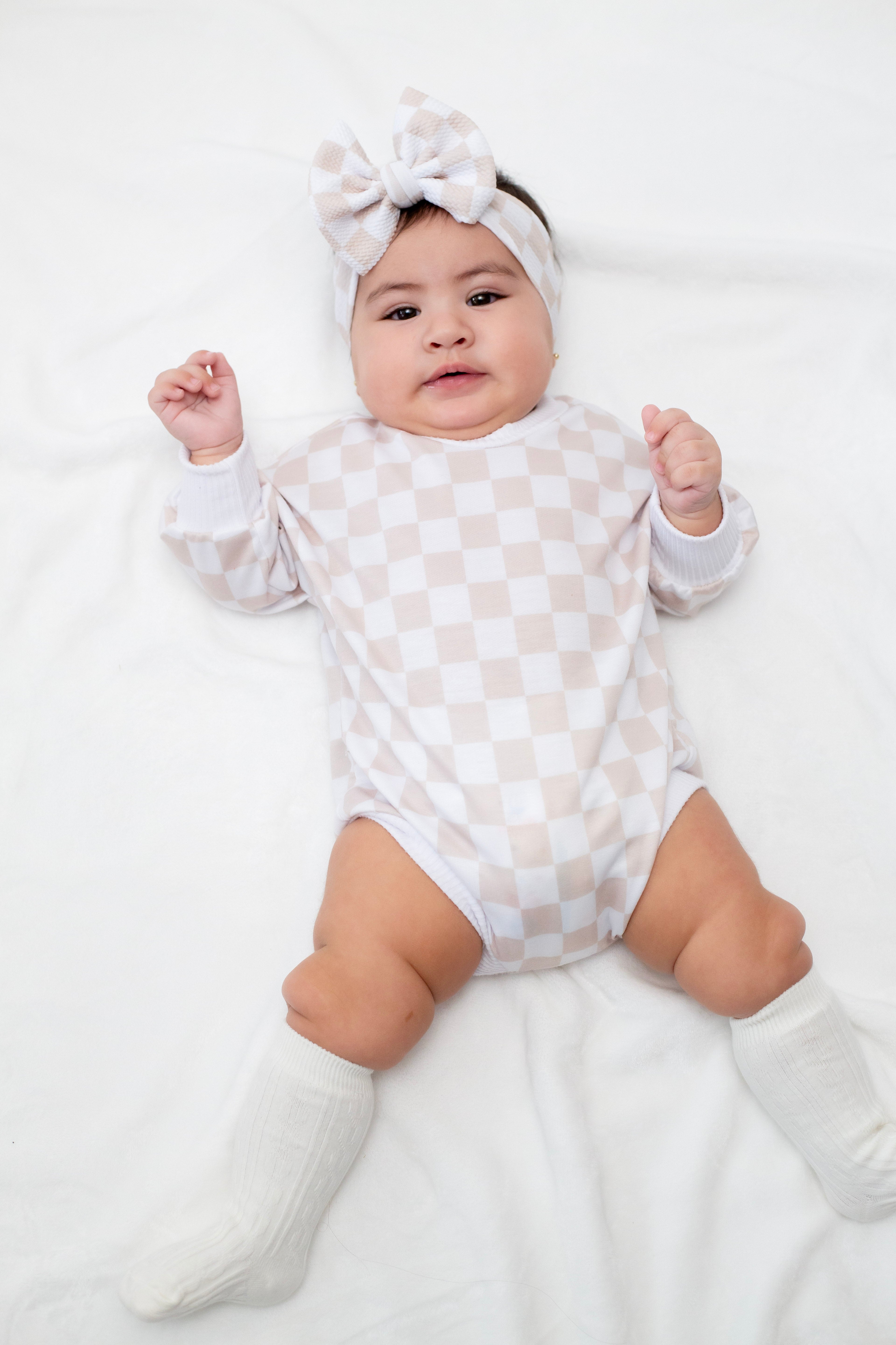 Neutral Checker Bubble Romper
