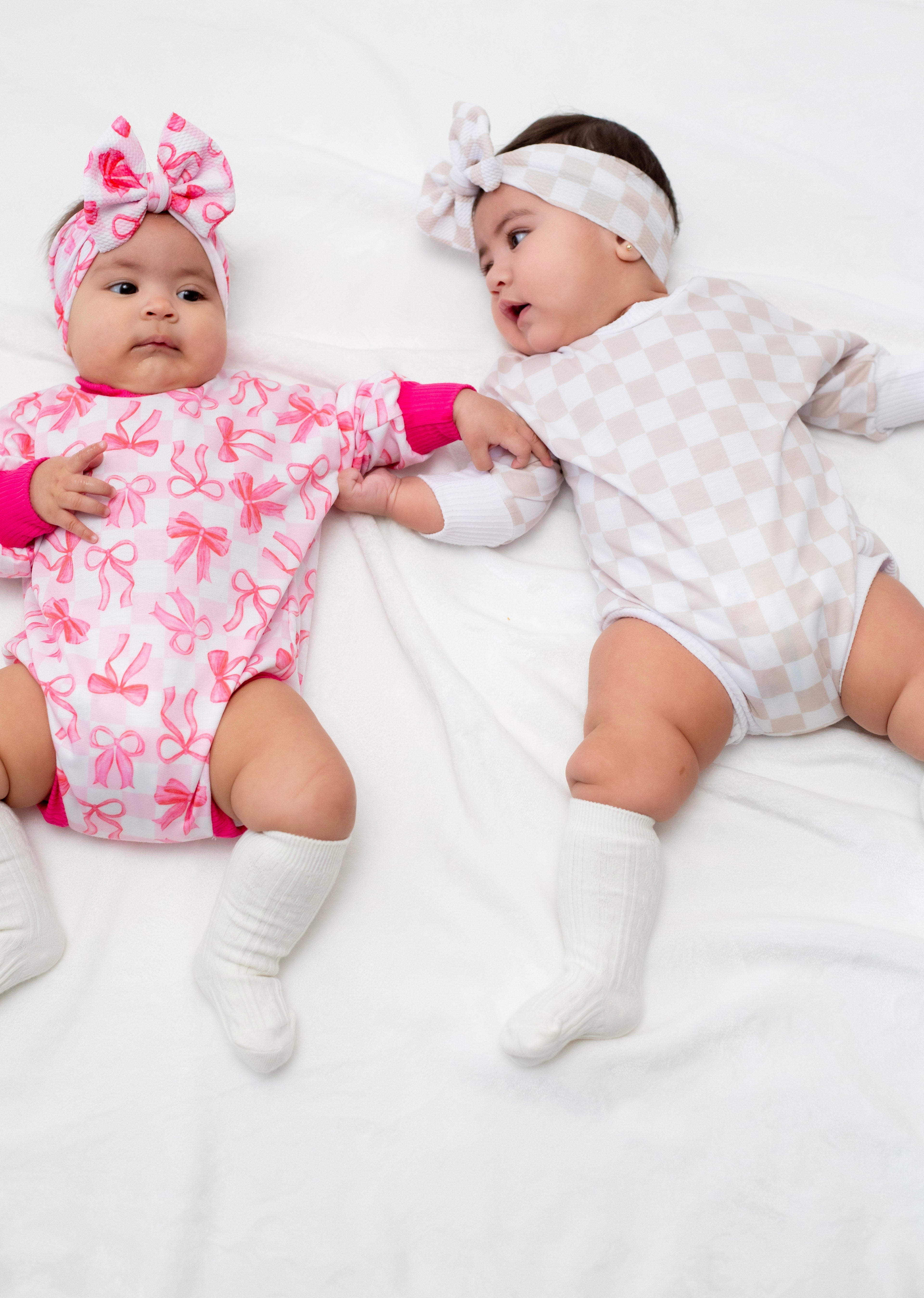 Neutral Checker Bubble Romper