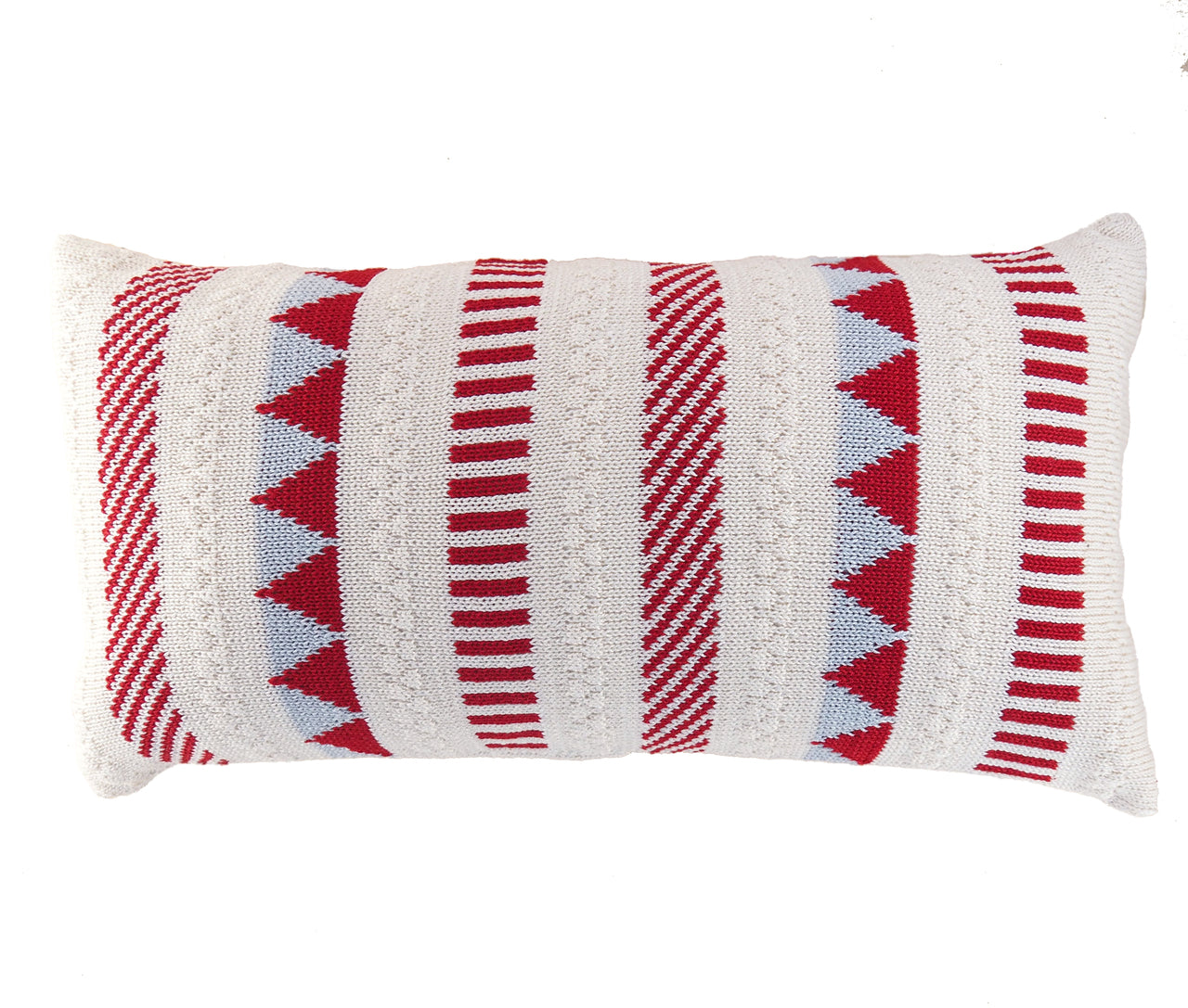 Multi-pattern Striped Lumbar Pillow, Red/ecru/grey