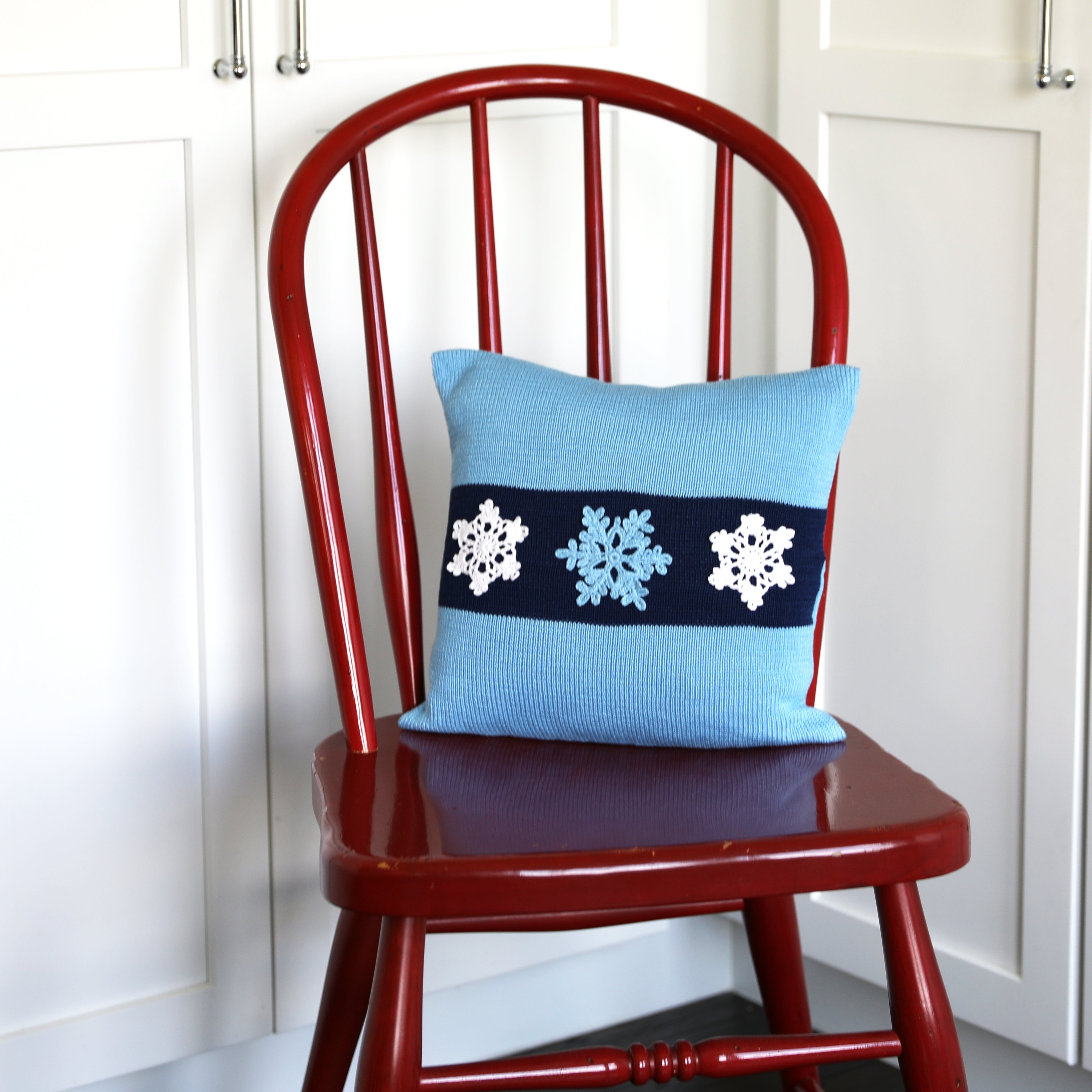 Blue Snowflake Pillow, 12"