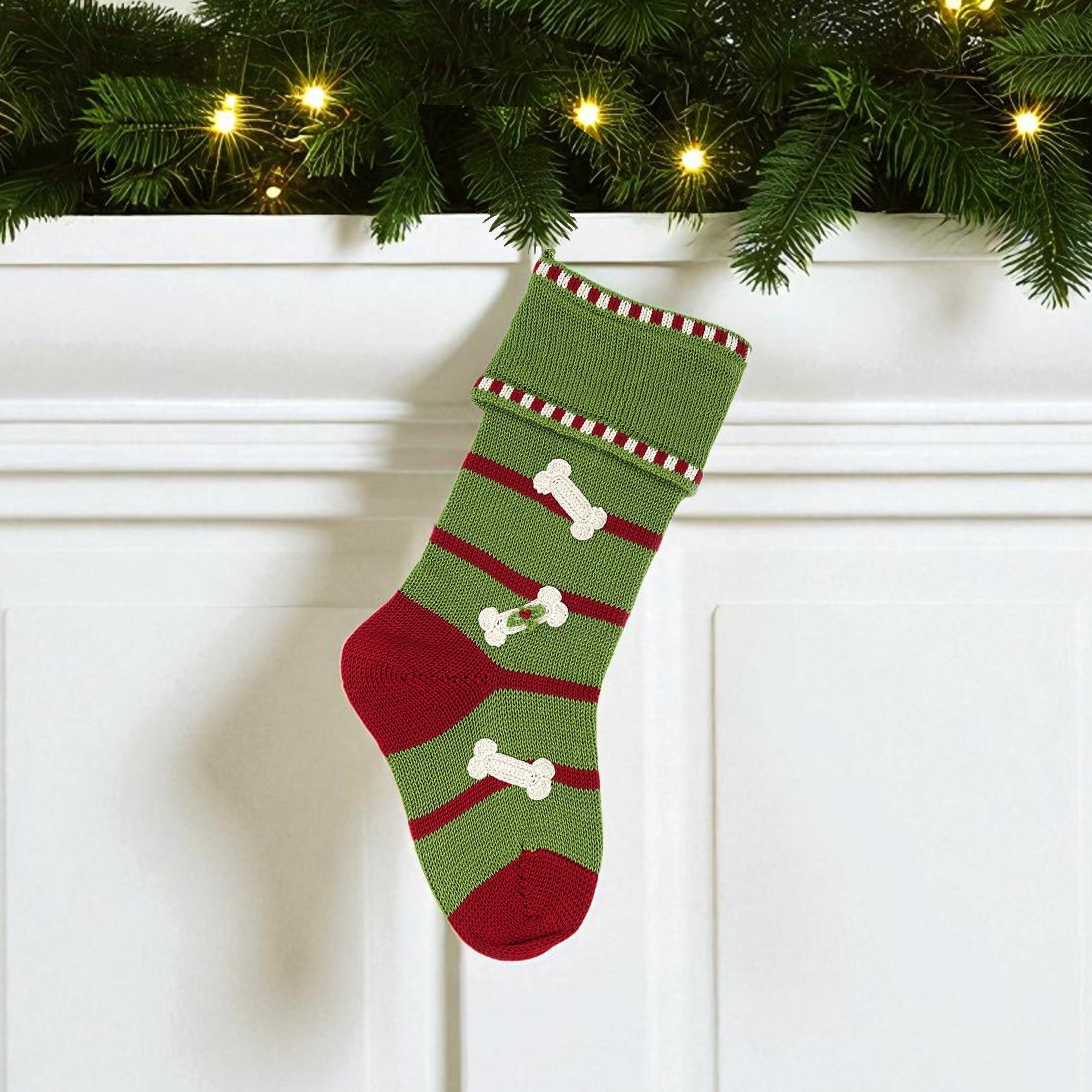 Dog Bone Stocking, Green