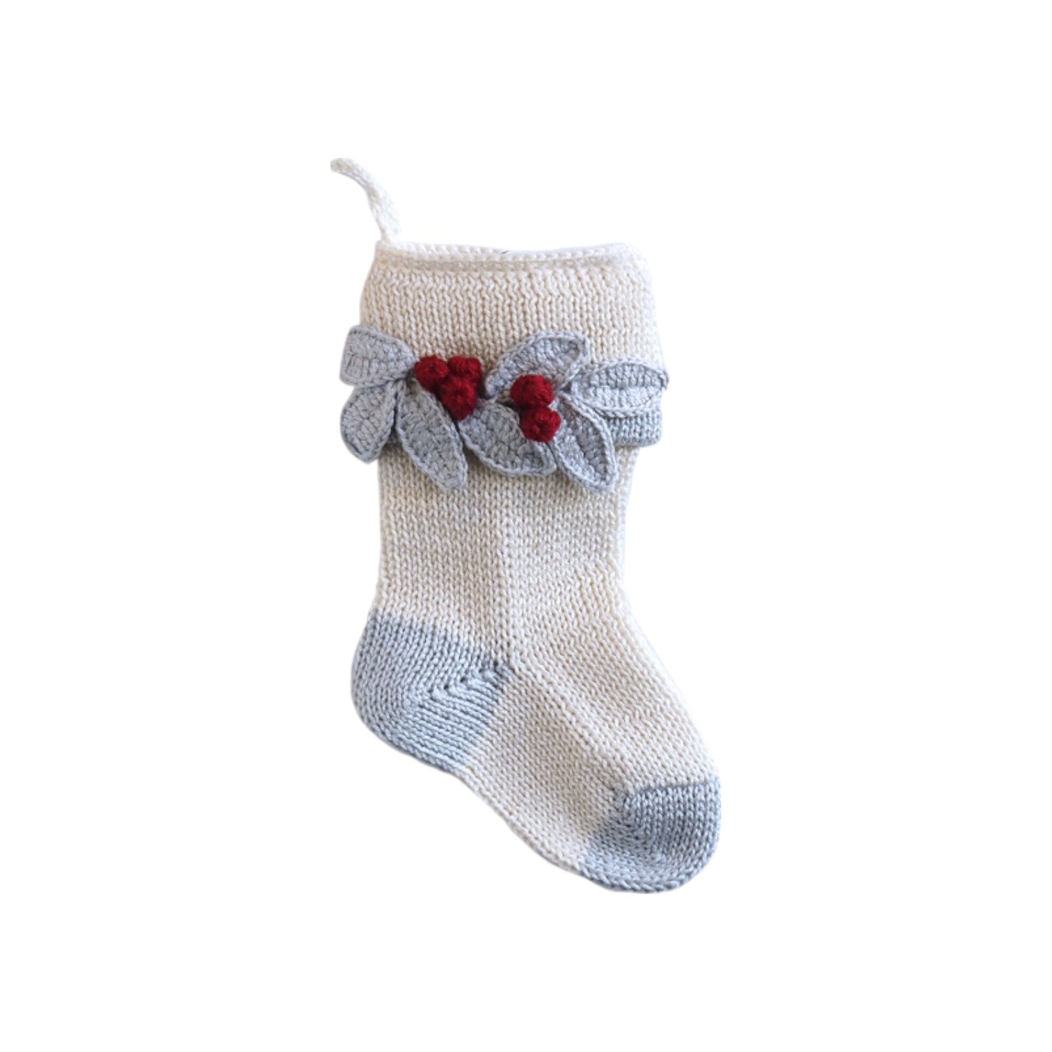 Mini Holly Leaf Stocking, Ecru