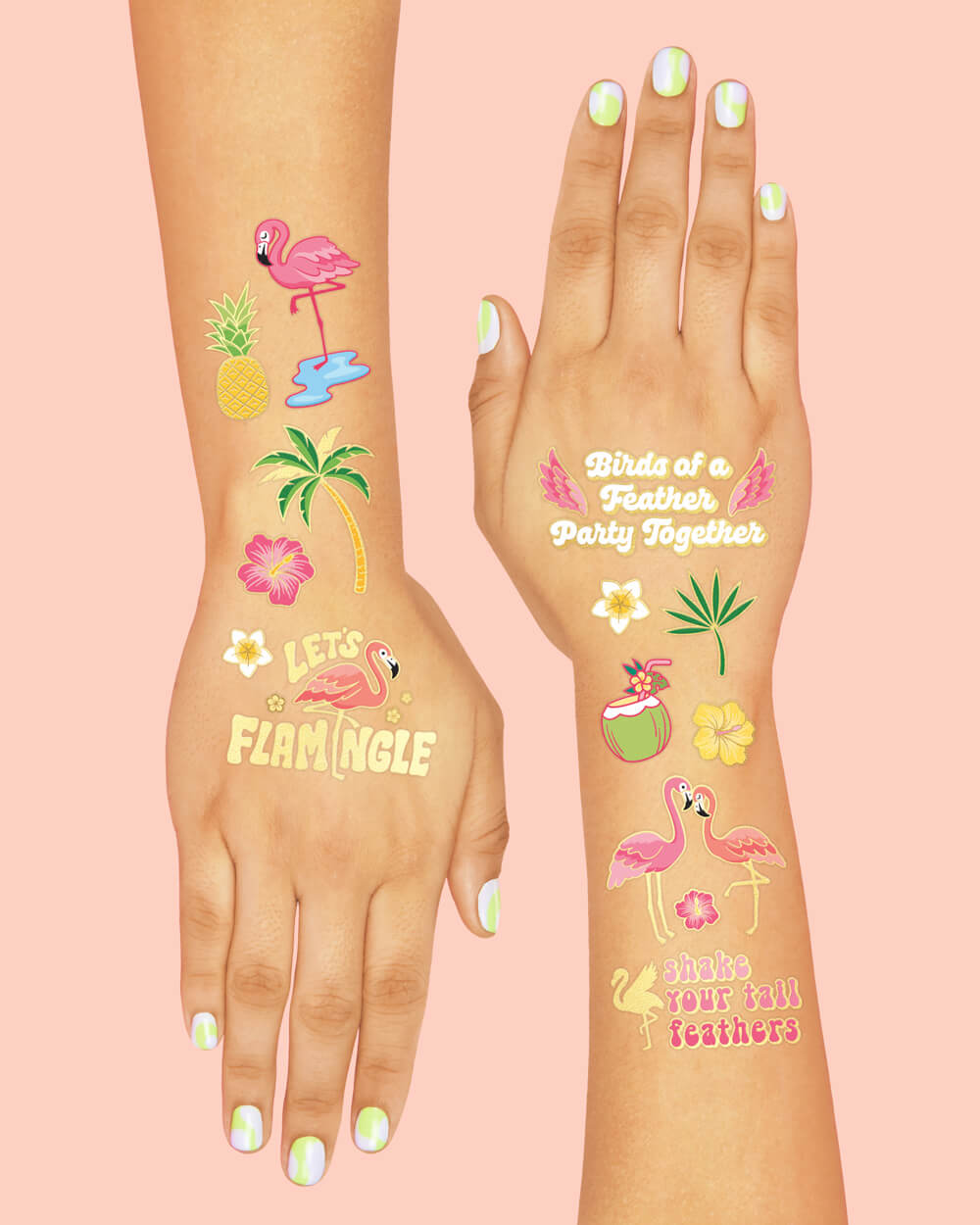 Let's Flamingle Tats - 50 Foil Temporary Tattoos