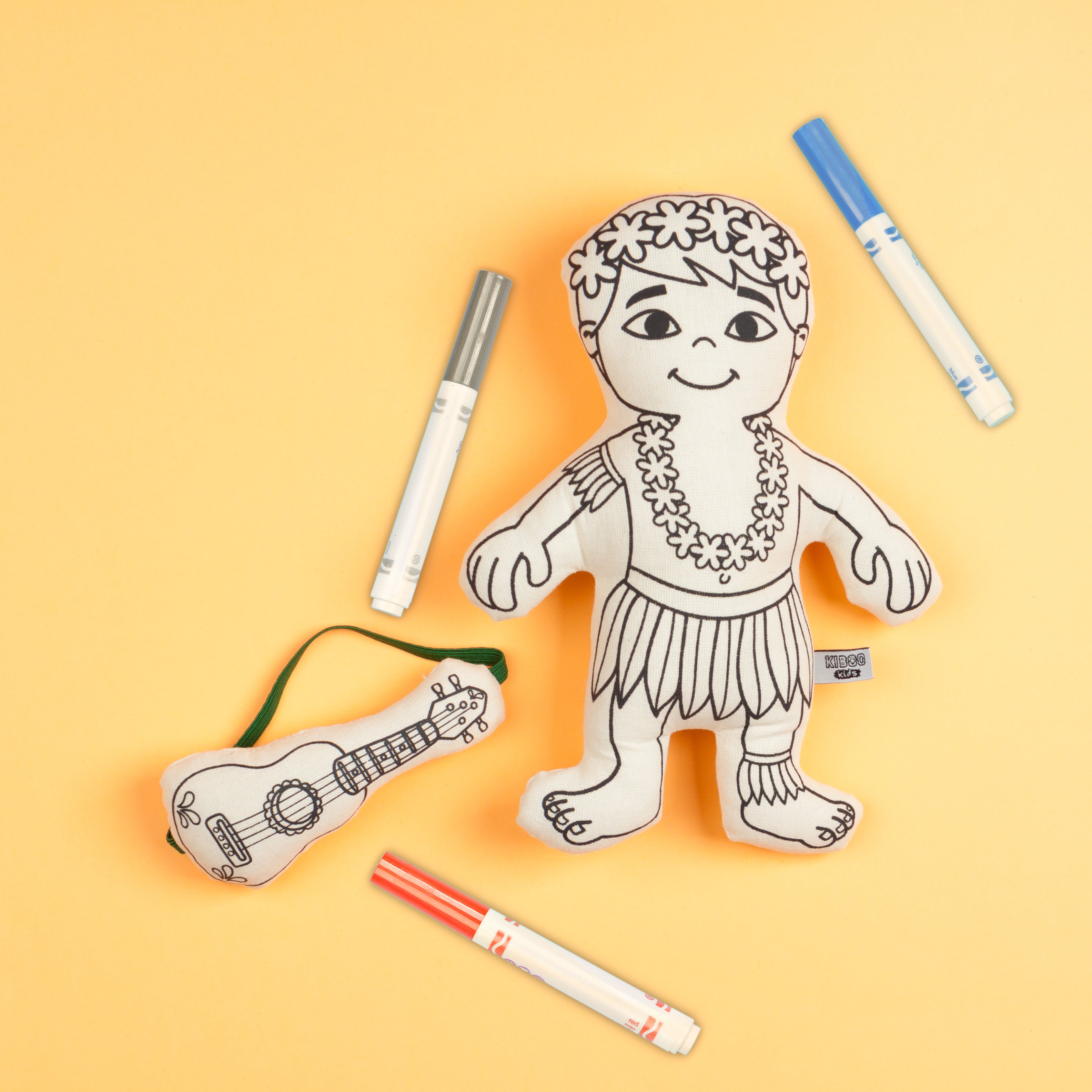 : Hula Boy With Mini Ukulele - Colorable And Washable Doll For Creative Play