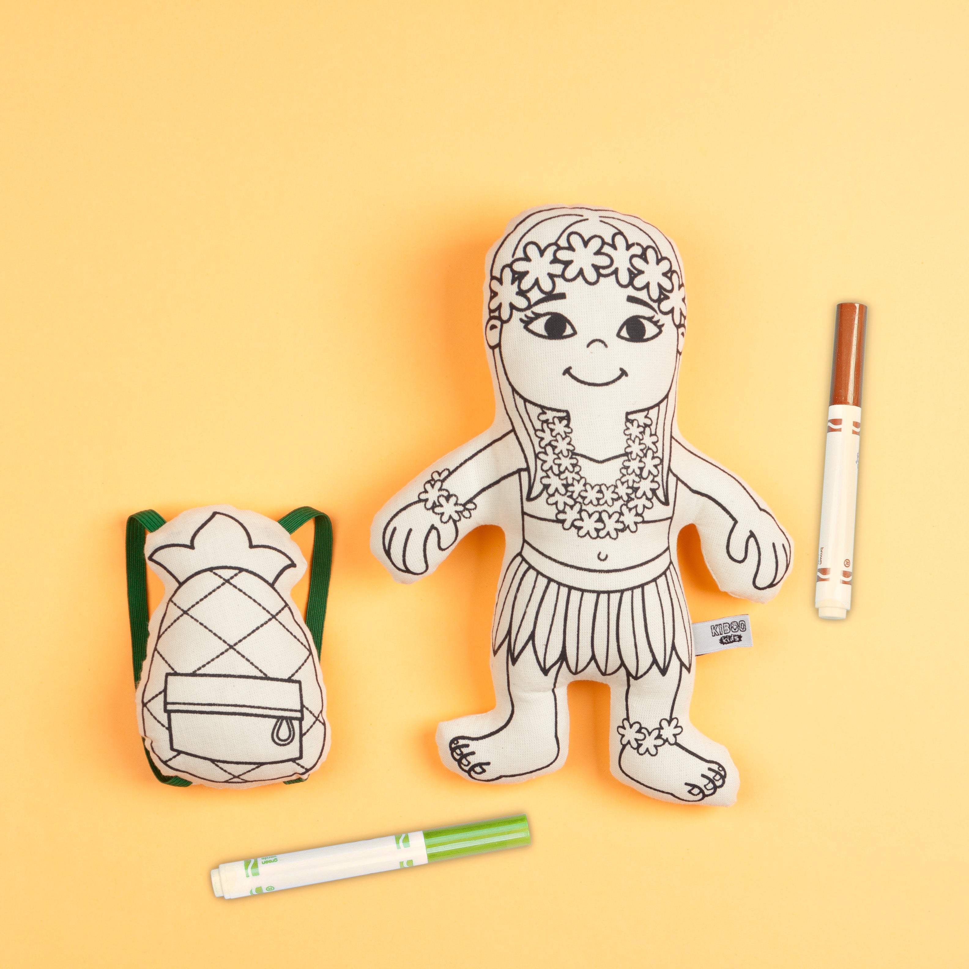 : Hula Girl With Mini Pineapple Backpack - Colorable And Washable Doll For Creative Play