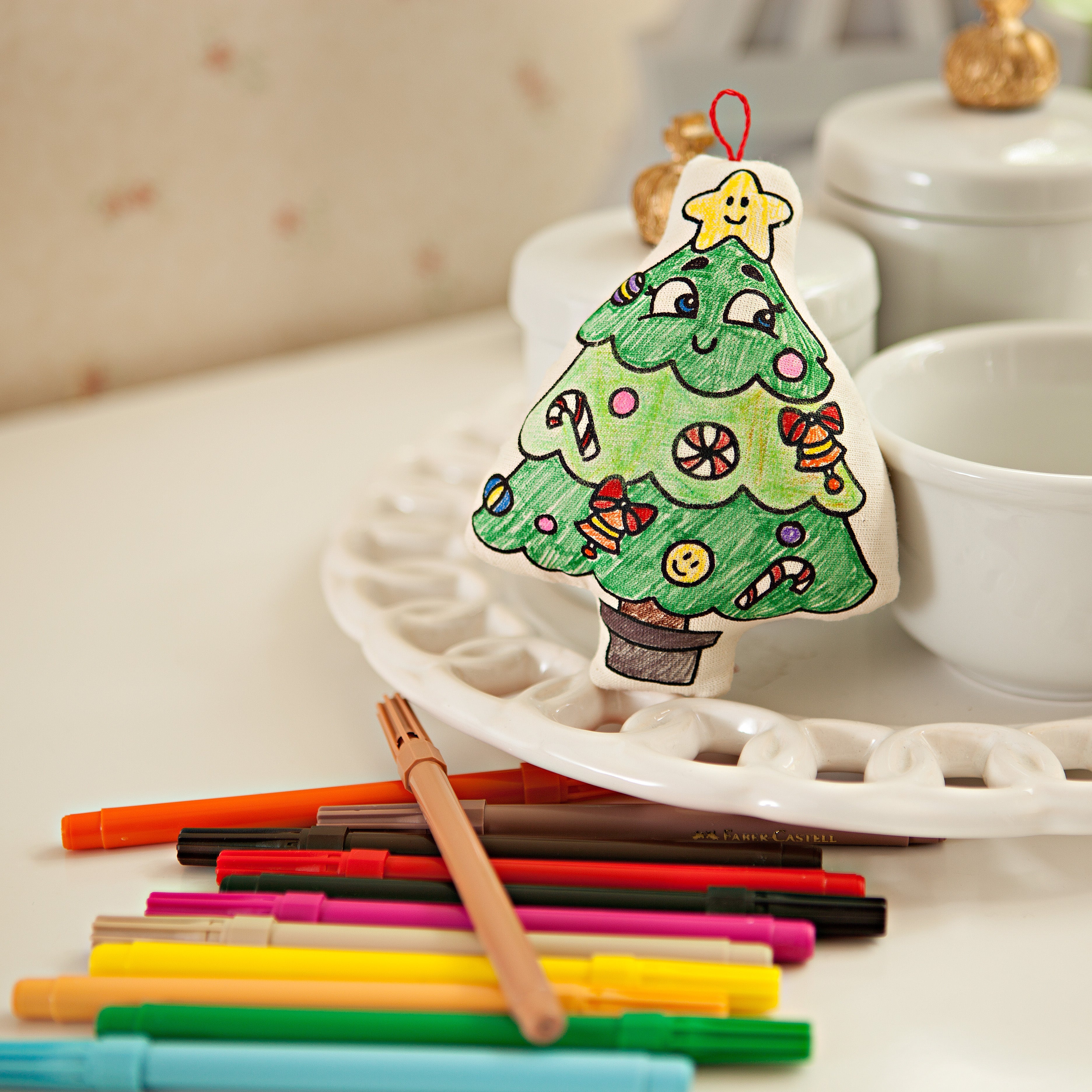 Ornaments For Coloring - Santa Klaus And Tree