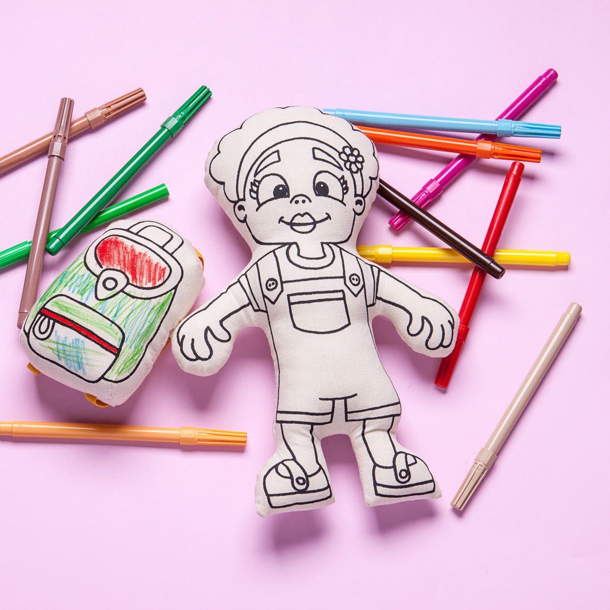 : Girl With Flower Headband - Colorable And Washable Doll For Creative Play