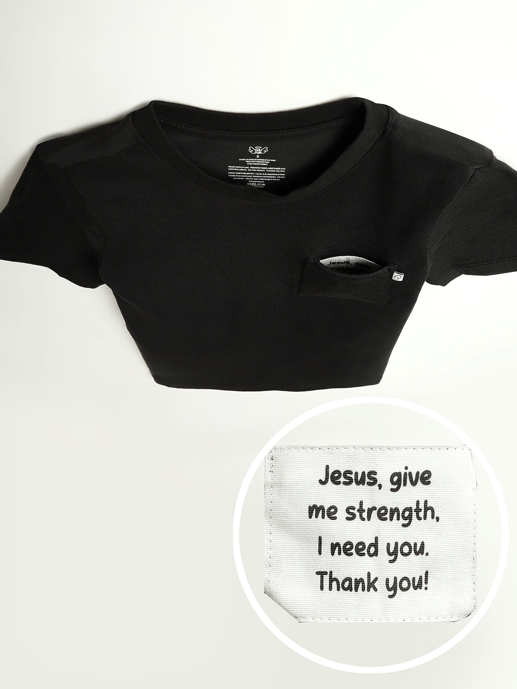 Black Prayer Pocket Short Sleeve T-shirt Cotton