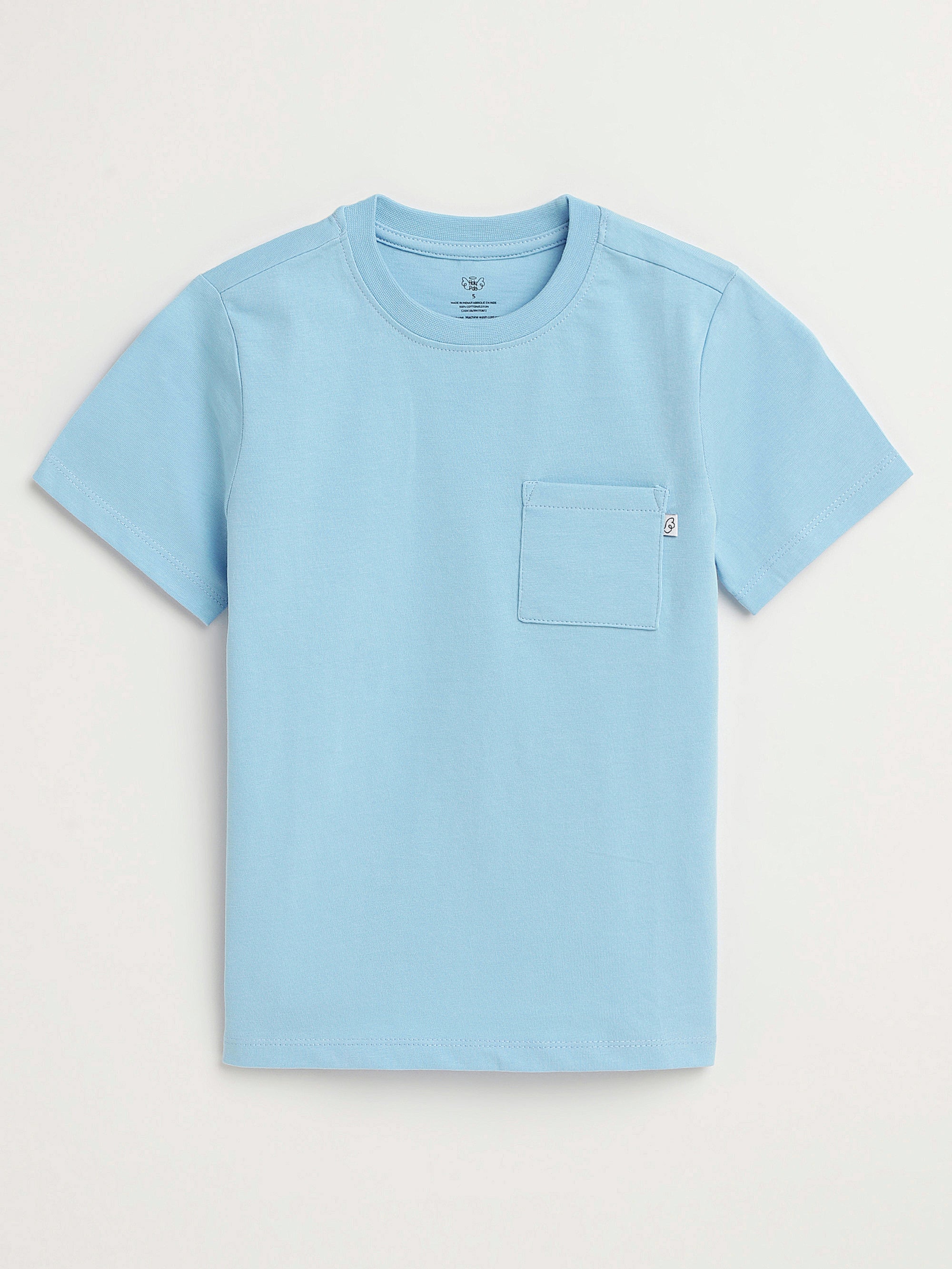 Blue Prayer Pocket Short Sleeve T-shirt Cotton