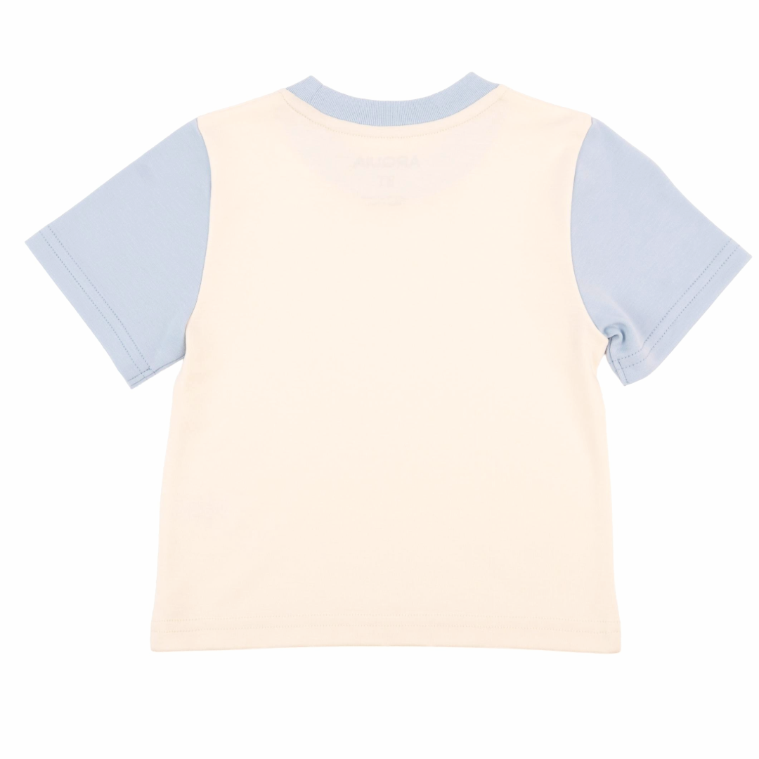 Kids Colorblock Tee In White With Light Blue