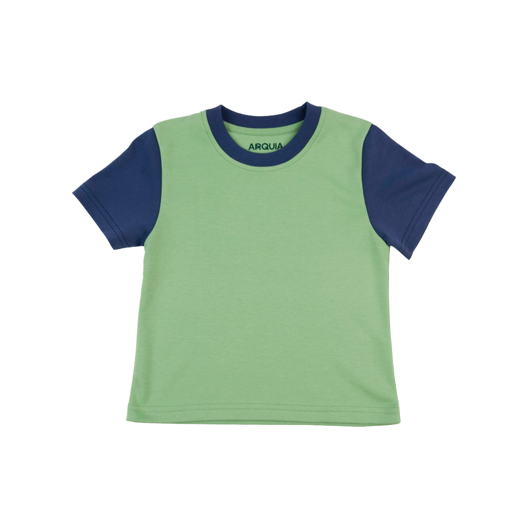 Kids Contrast Tee In Grass Green With Navy Blue
