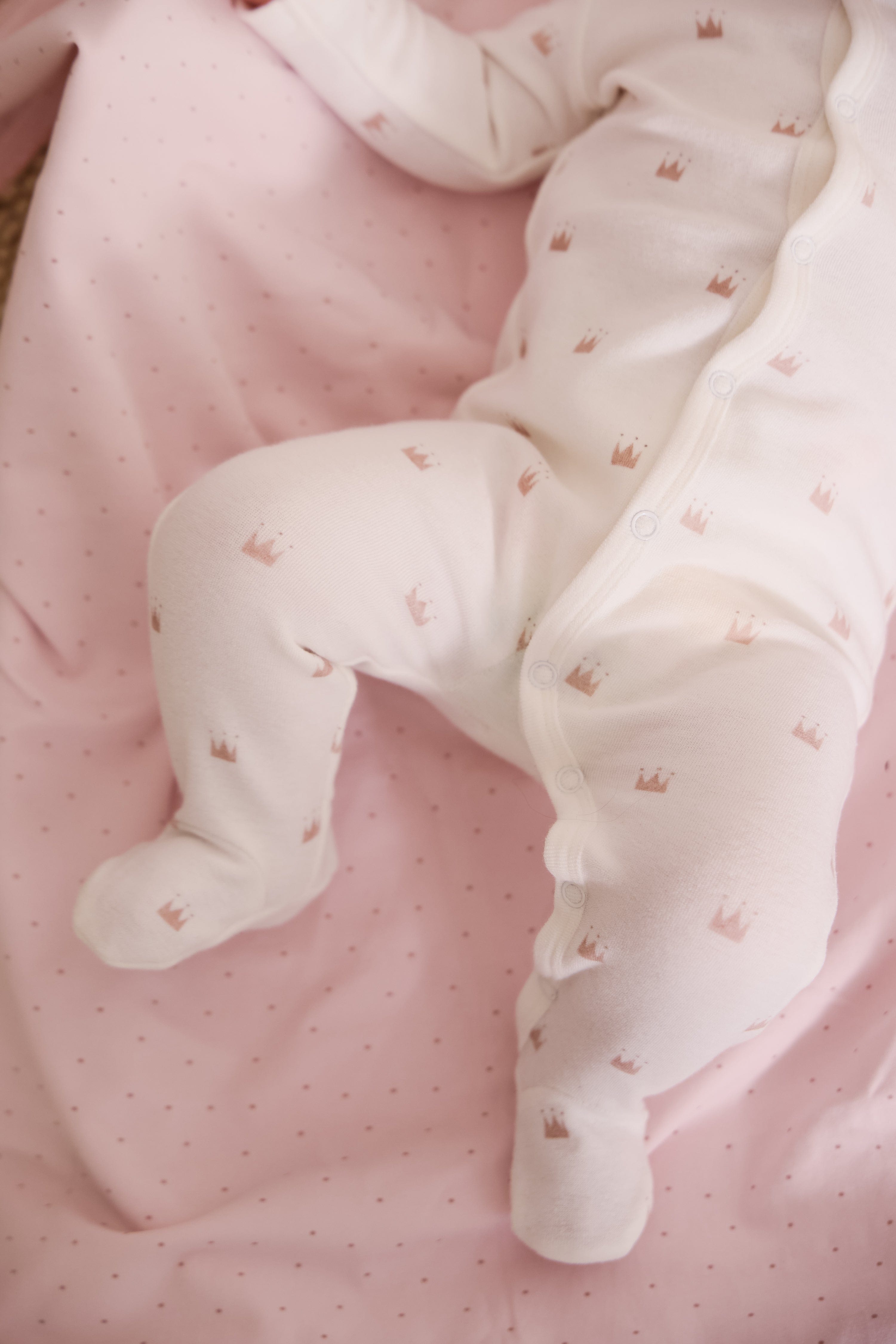Little Crown Pattern Terry Footie - Pink