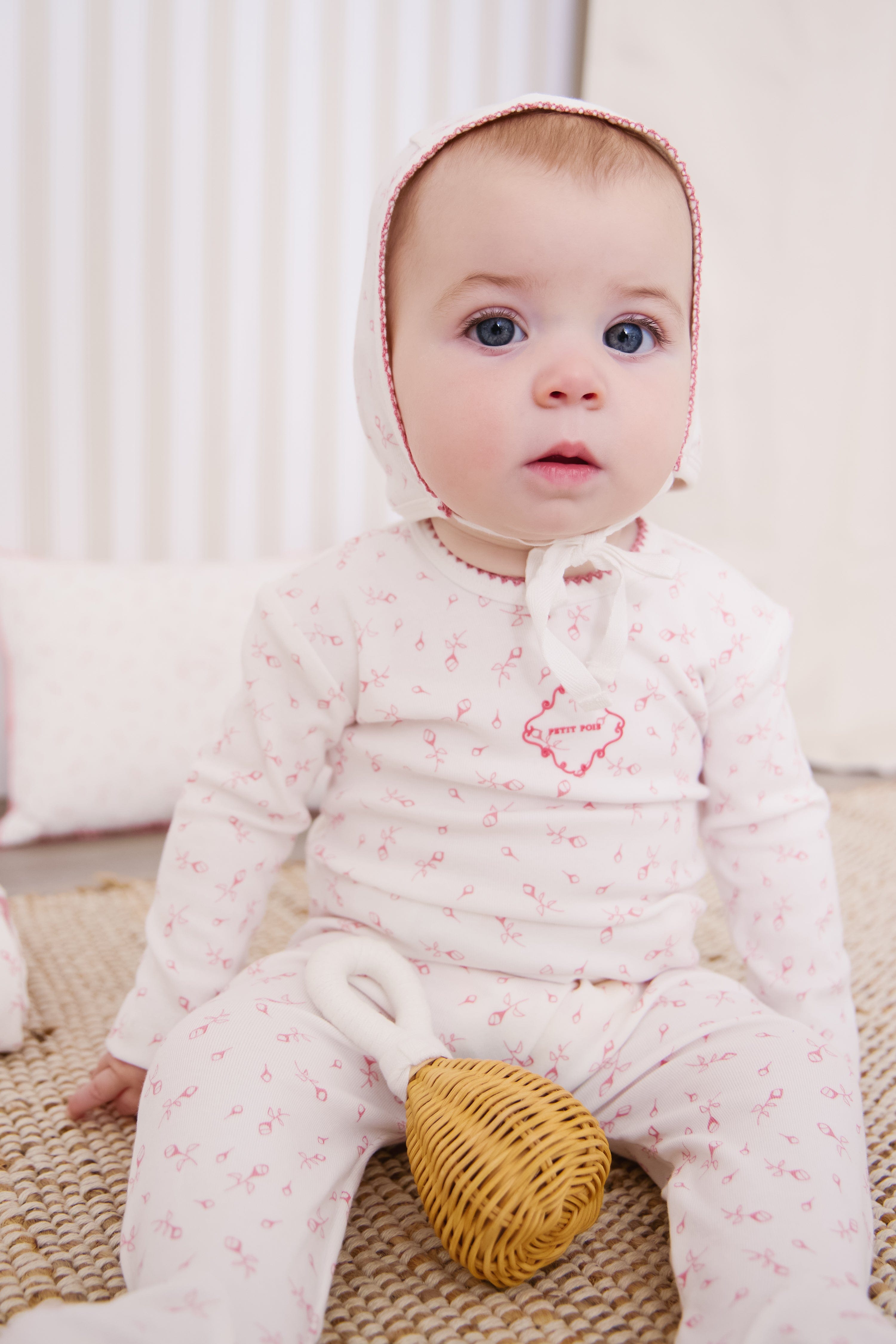 Petit Pois Footie + Hat Set - Pink