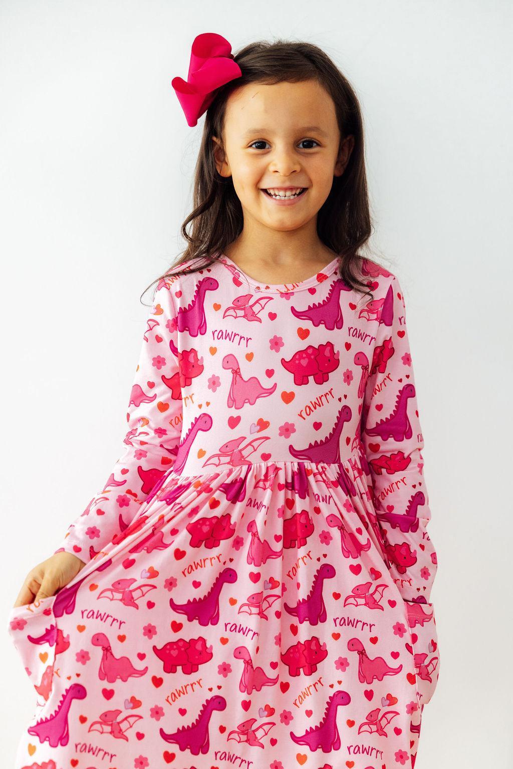 Dino Kisses L/s Pocket Twirl Dress