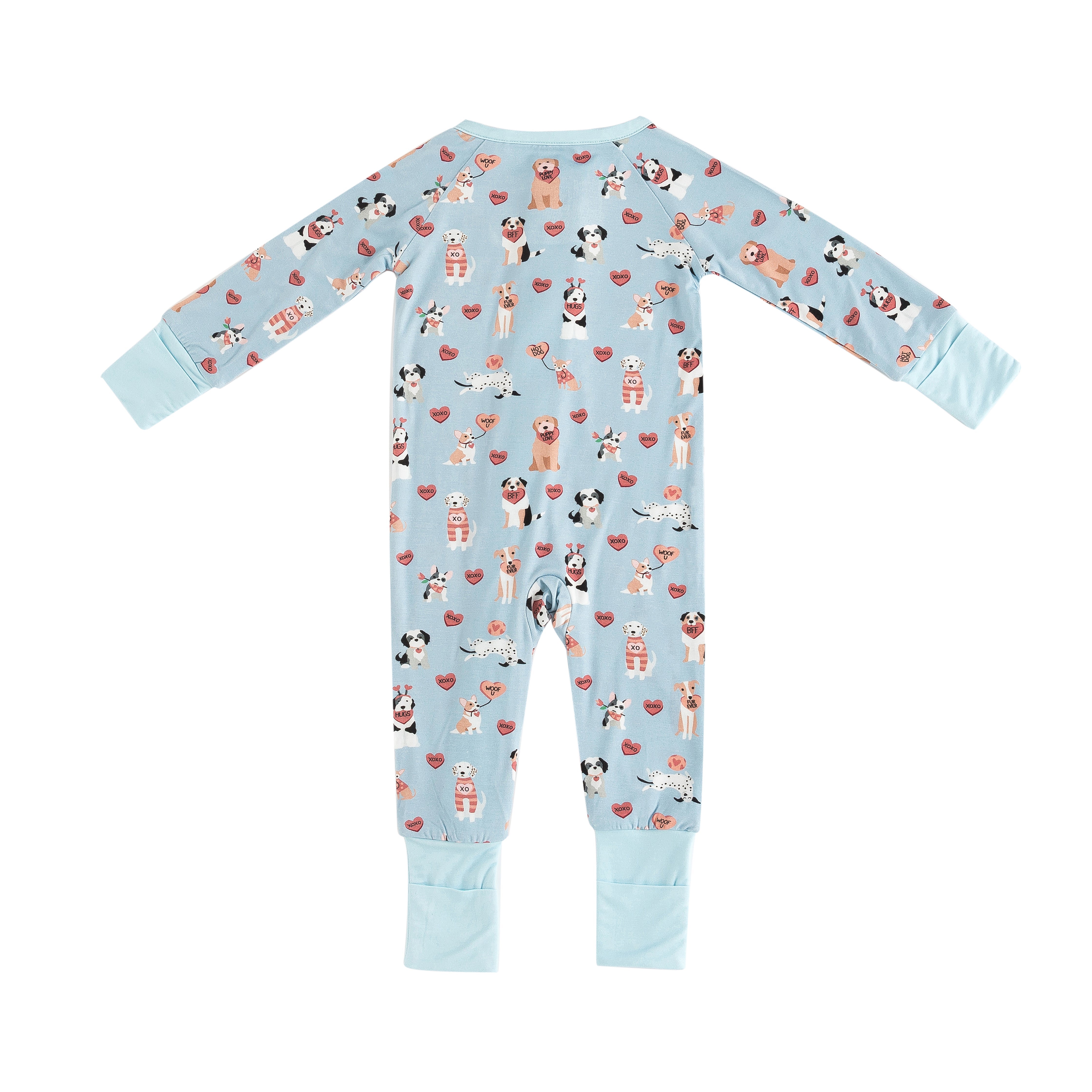 Pups & Kisses (convertible Zip Footies) - Blue