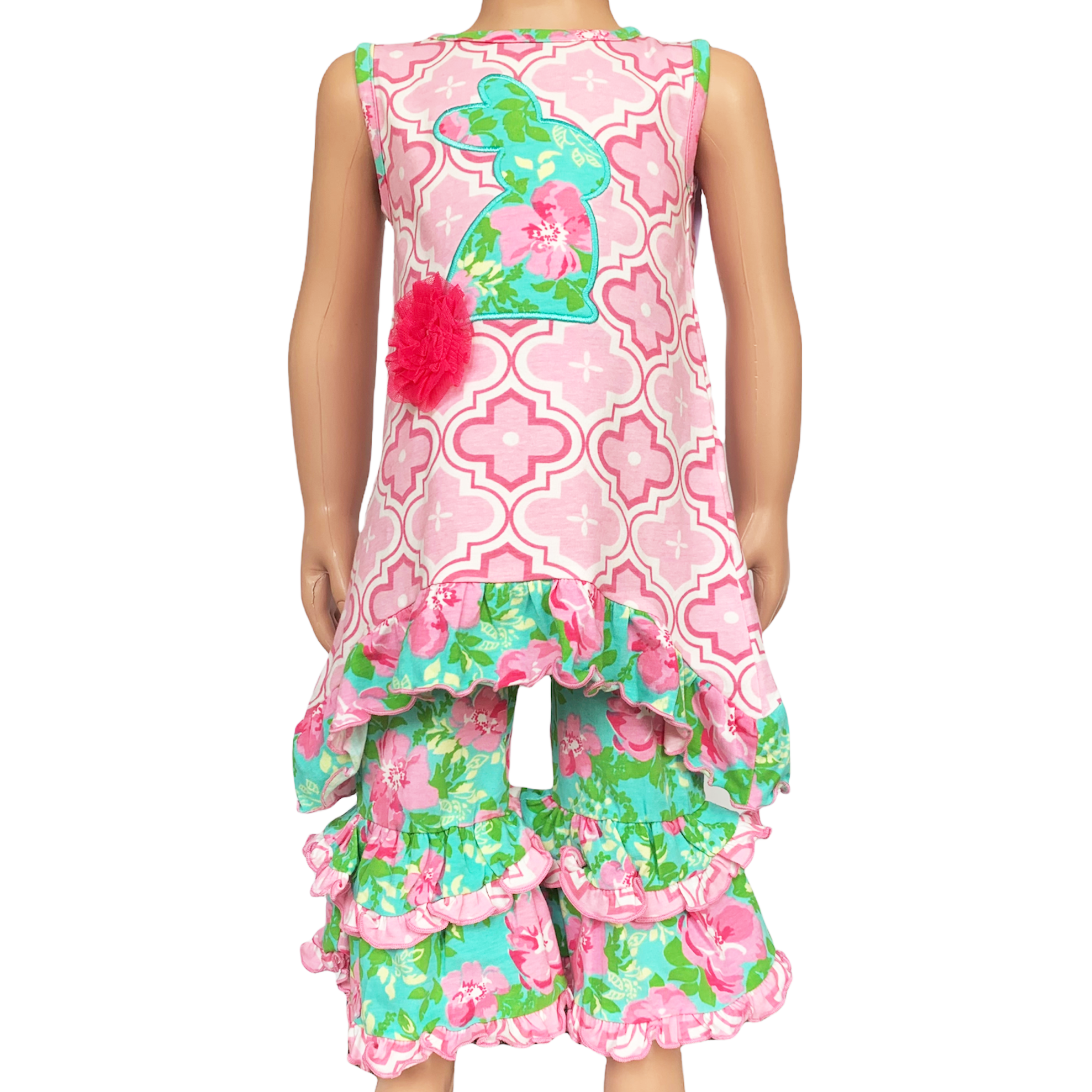 Annloren Girls Easter Bunny Outfit Tunic Spring Floral Ruffle Capri Pants