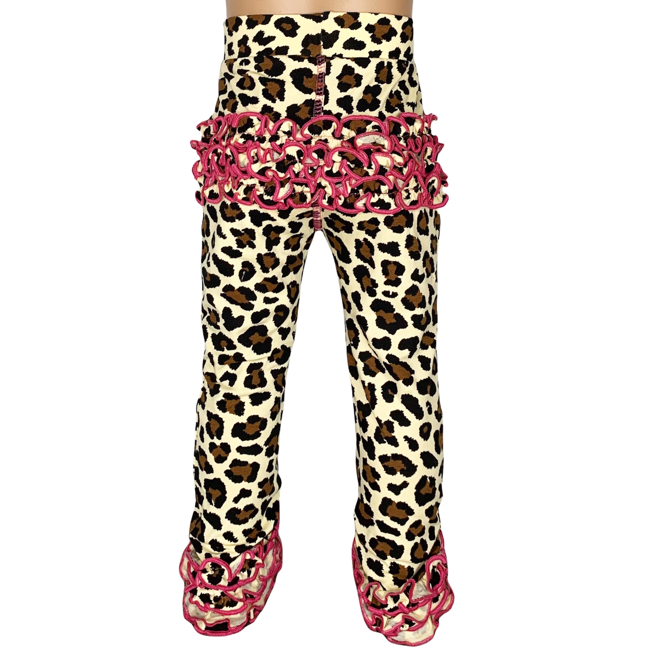 Annloren Baby Toddler Big Girls Boutique Leopard Ruffle Butt Leggings