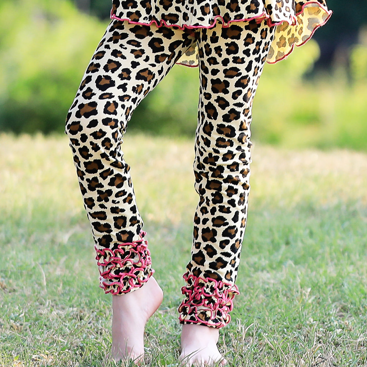 Annloren Baby Toddler Big Girls Boutique Leopard Ruffle Butt Leggings