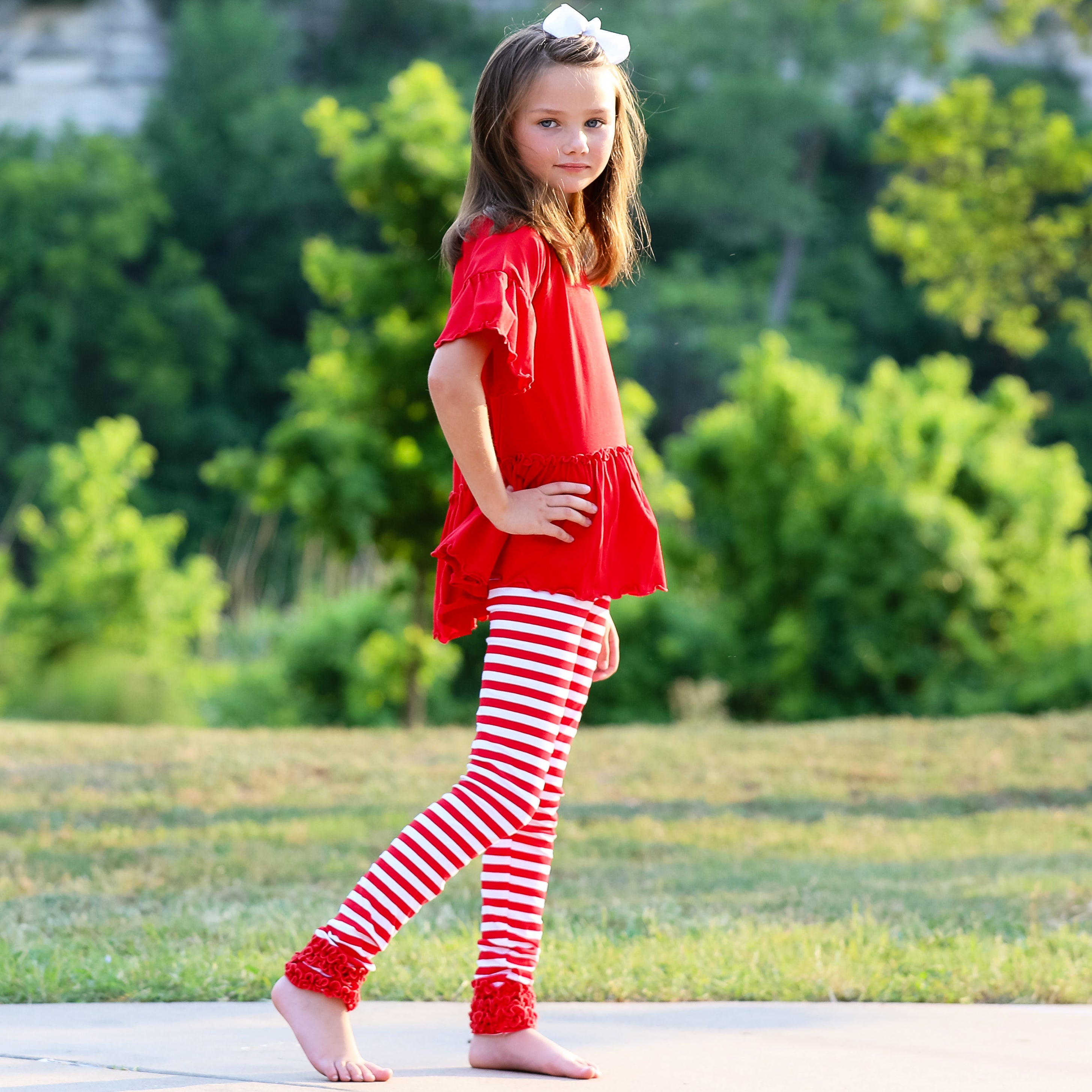 Annloren Baby Toddler Big Girls Boutique Red Ruffle Butt Leggings