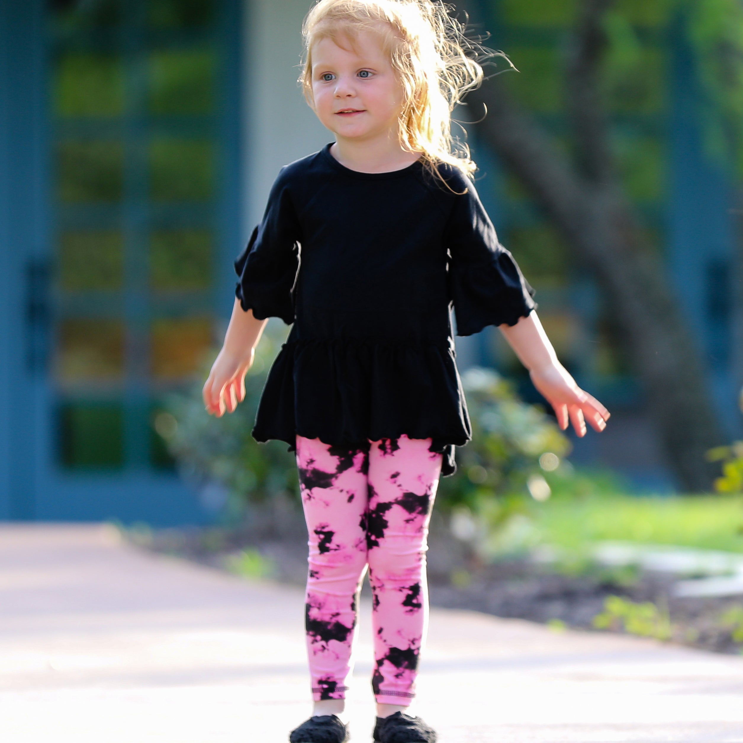Annloren Baby Toddler Big Girls Boutique Black And Pink Tie Dye Leggings