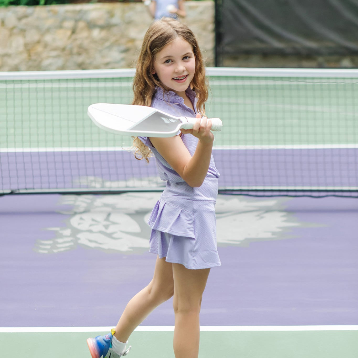 Margot Girls' Tiered Performance Skirt - Purple And White Stripes