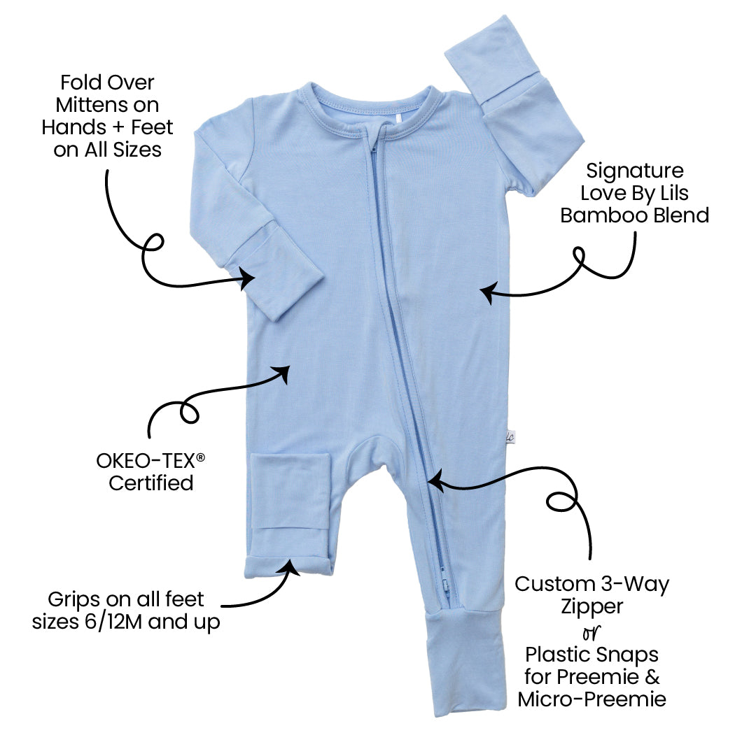 Lillian Trisomy 18 Blue Bamboo Convertible Footie (restock)