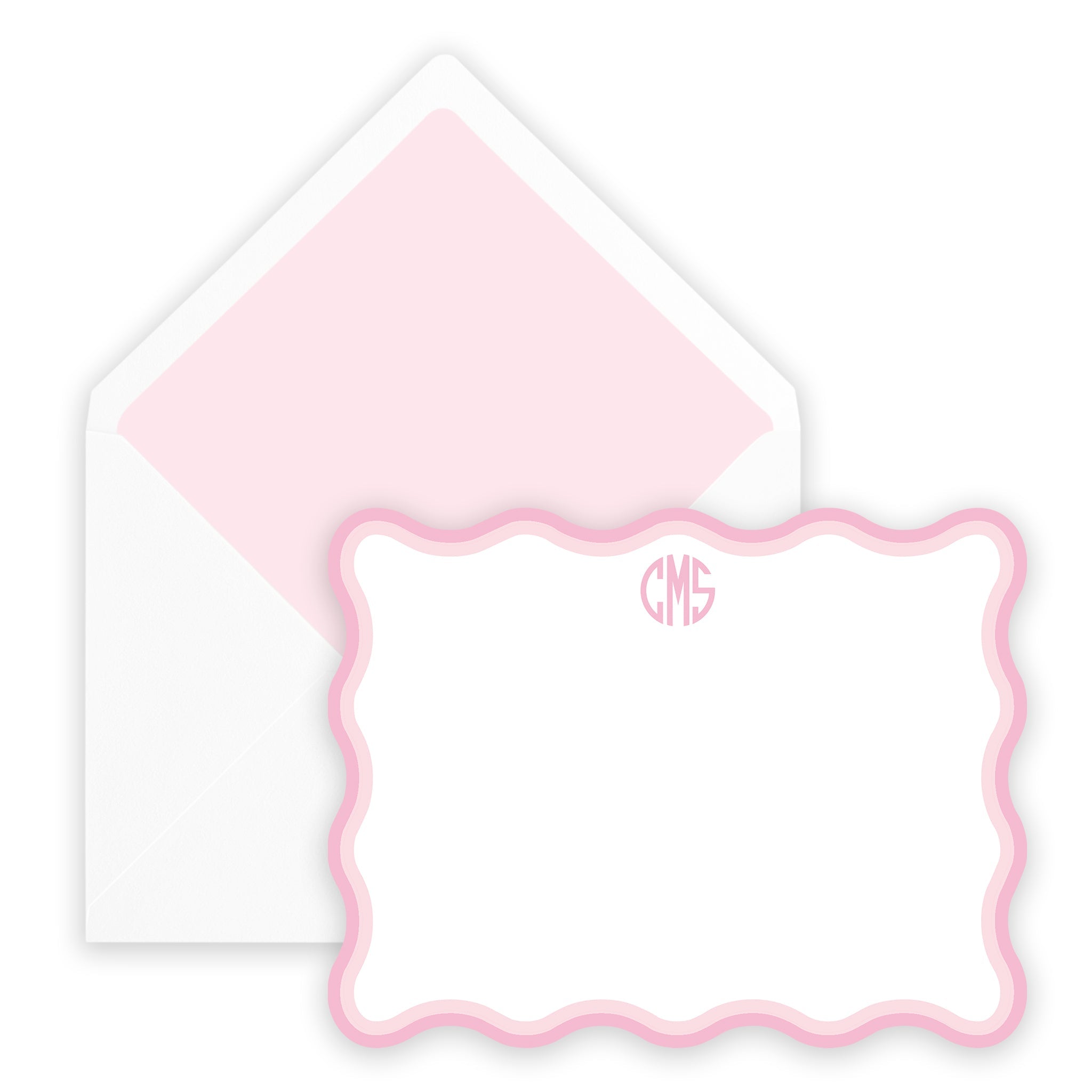 Pink Wave Monogram Notecard