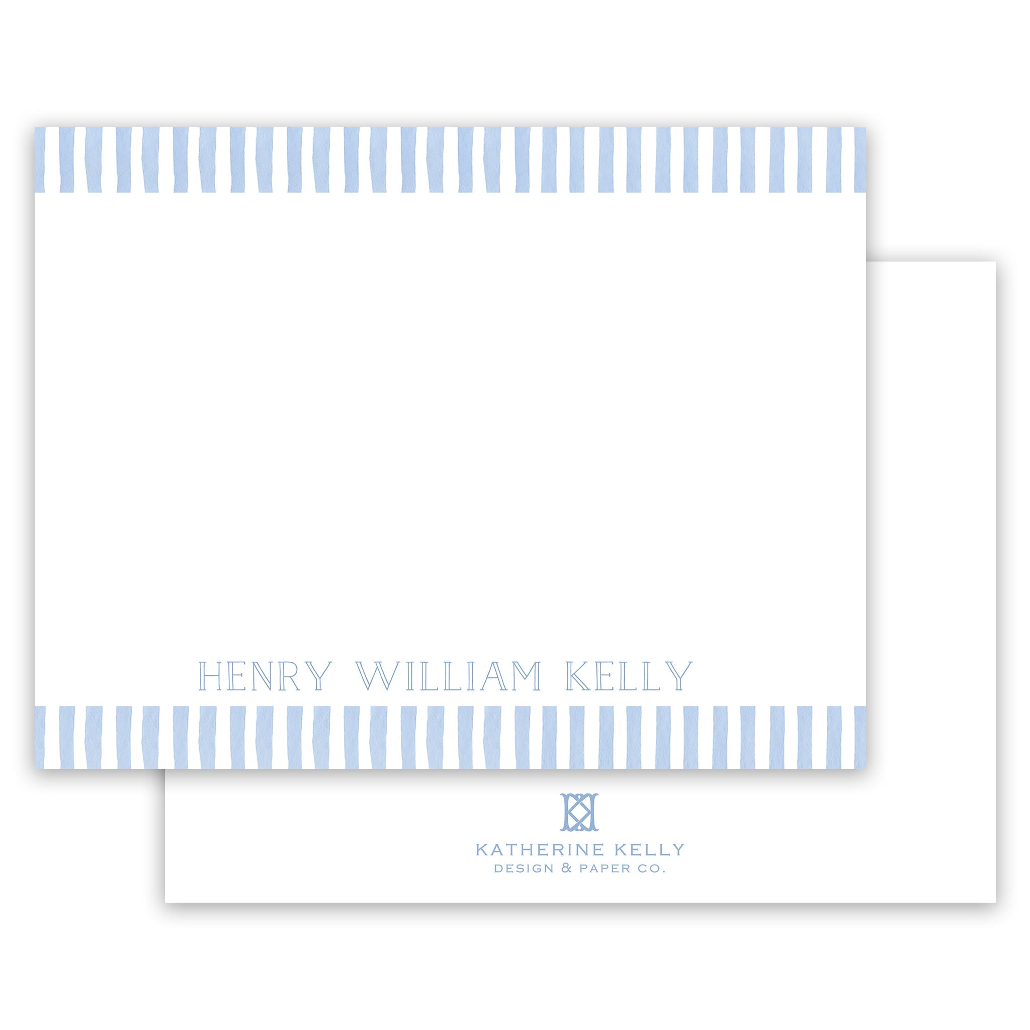 Classic Watercolor Stripes Name Notecard