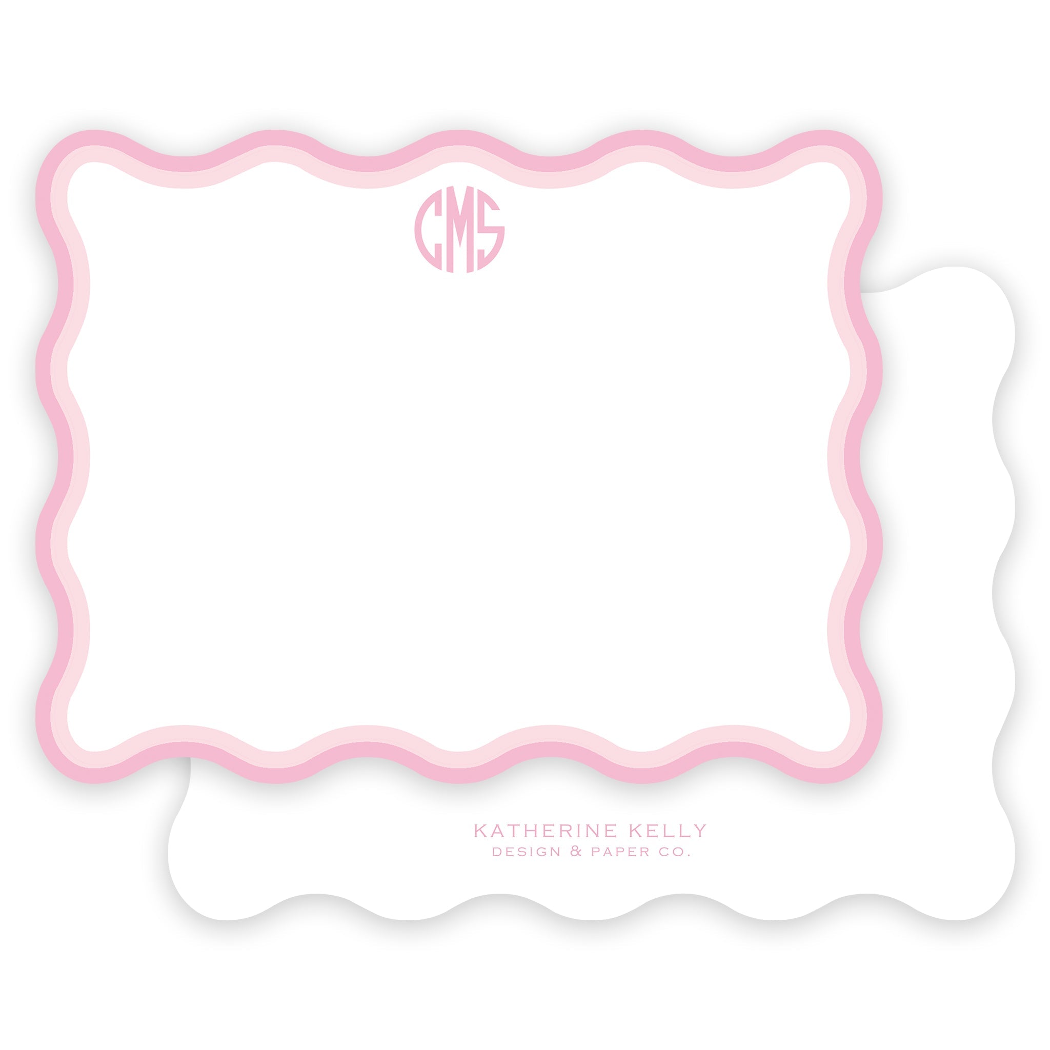 Pink Wave Monogram Notecard