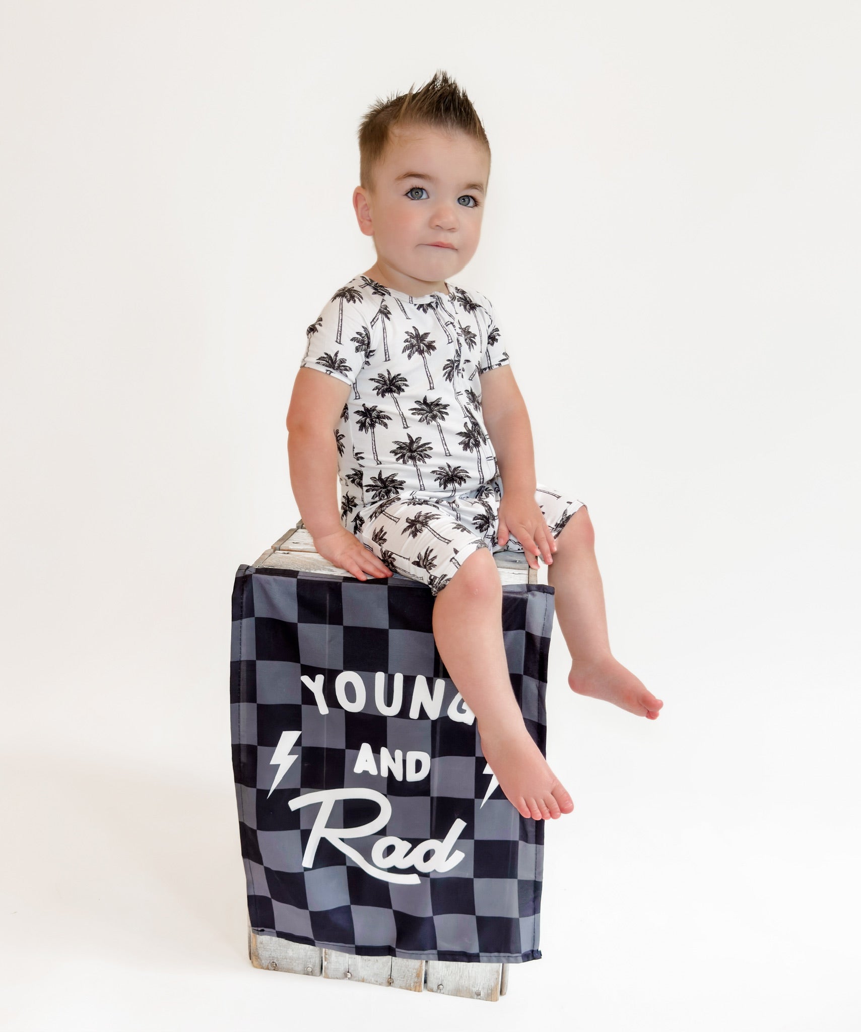 Bamboo Shorty Romper | Palm Style White