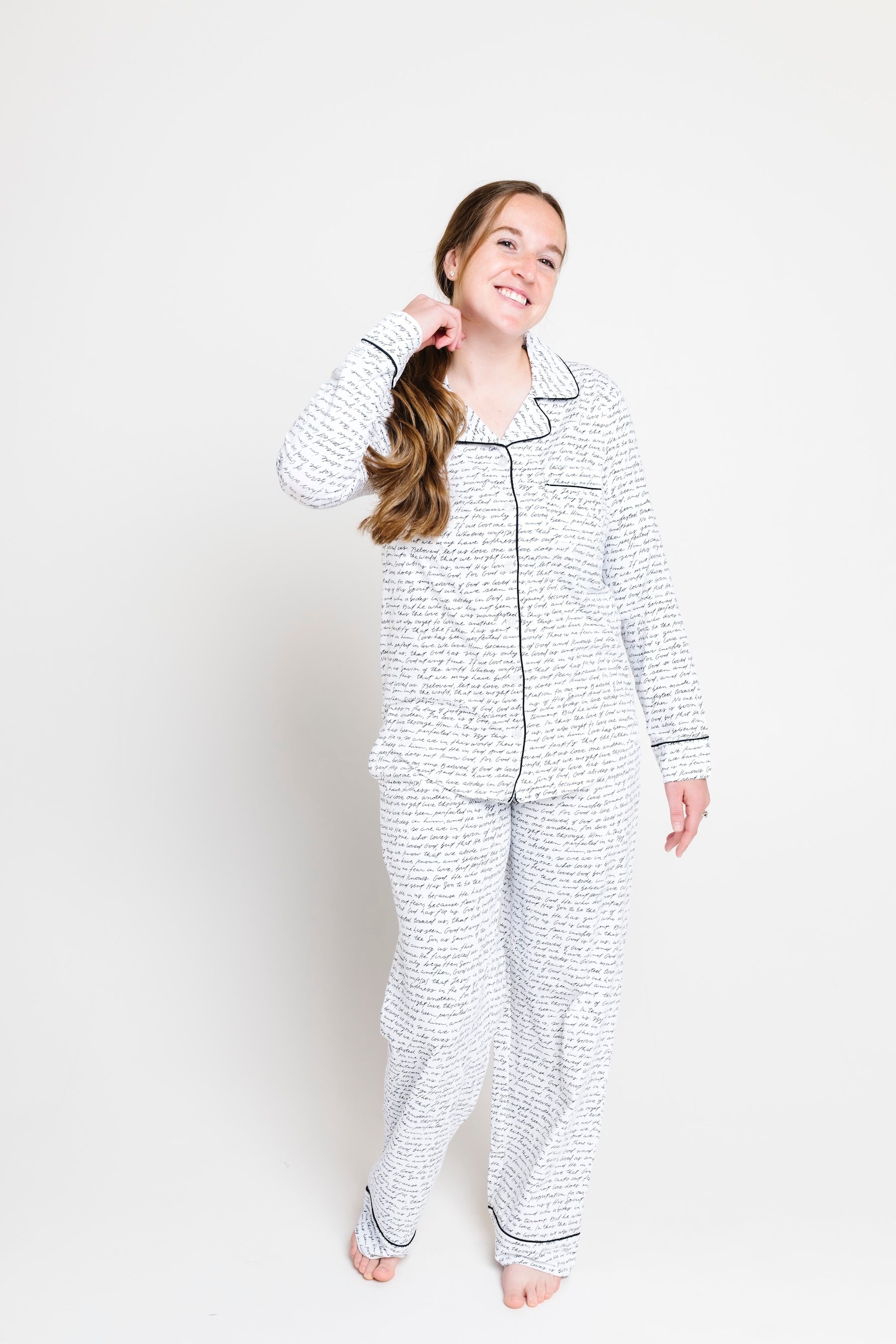 Love One Another Womens Pj Notch Collar Set Cotton