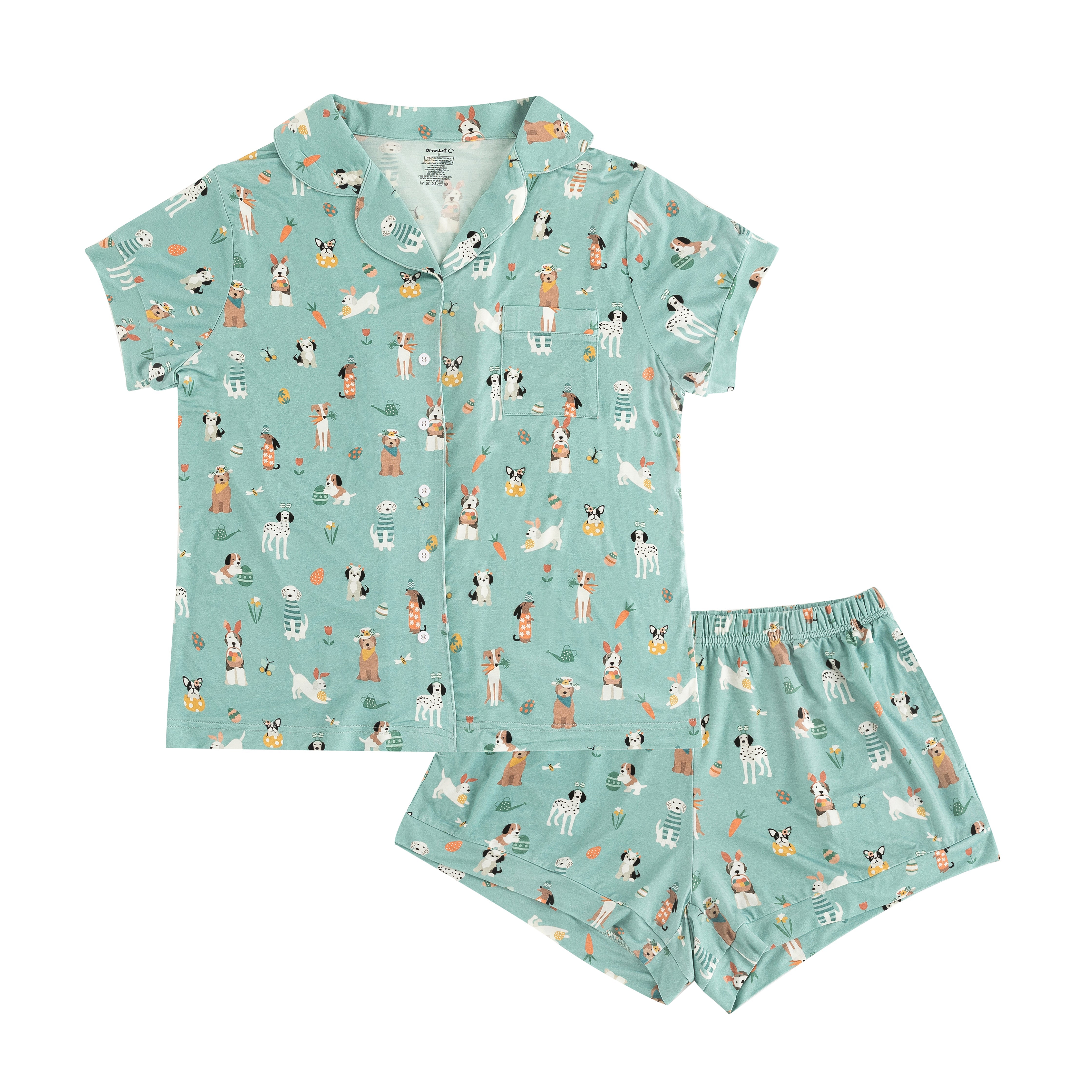 Puppy Egg Hunt (women's Short Sleeve Pj) - Aquamarine
