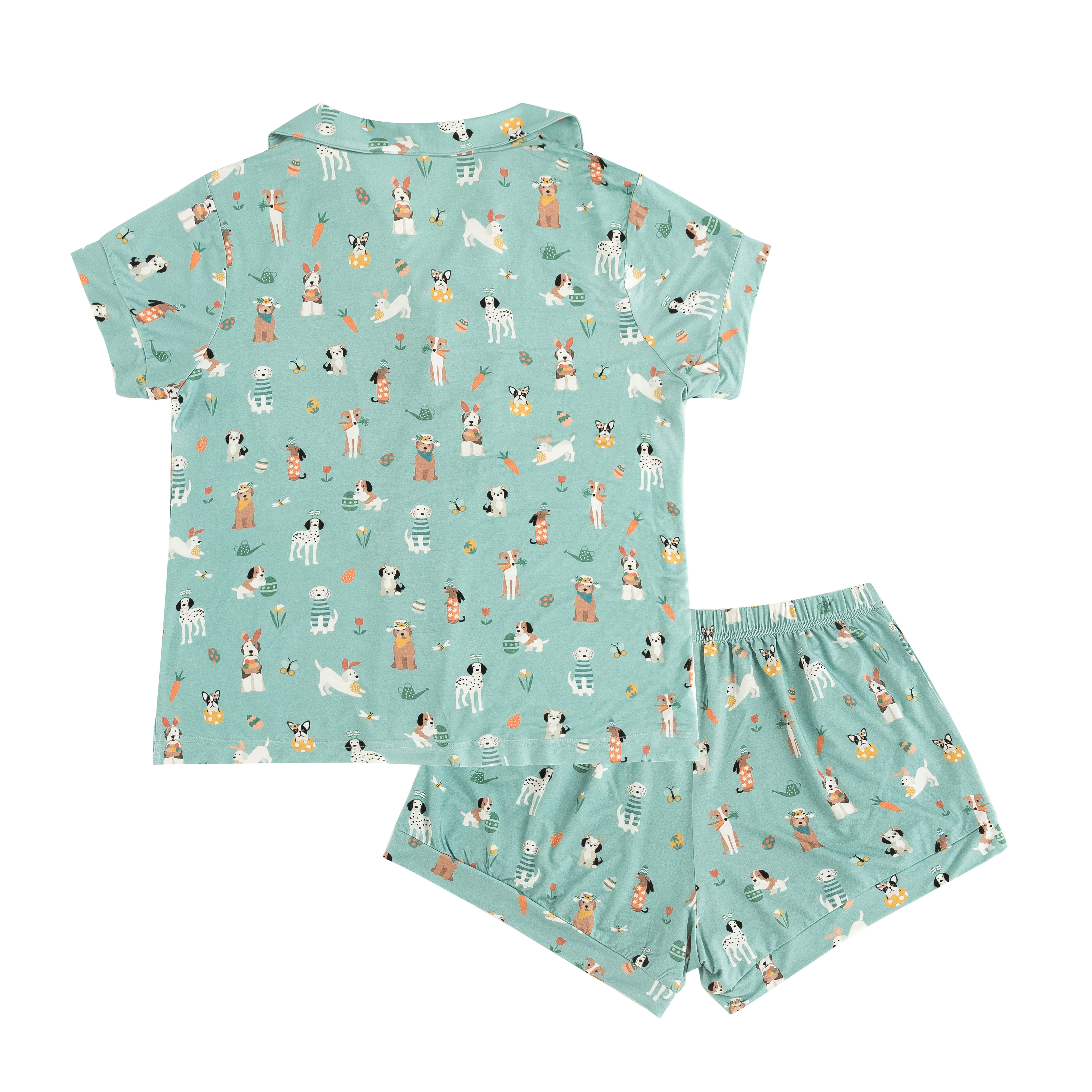 Puppy Egg Hunt (women's Short Sleeve Pj) - Aquamarine