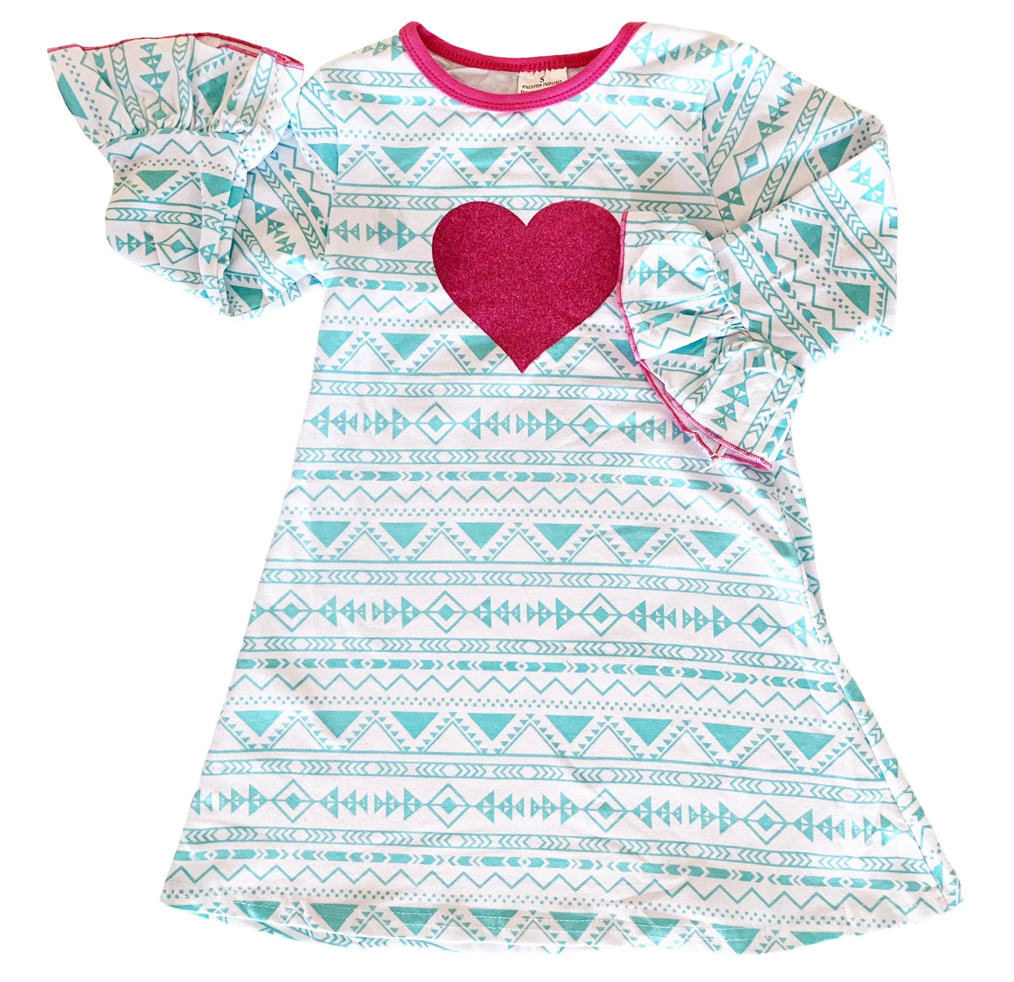 Al Limited Girls Boutique Blue & Pink Heart Soft Cotton Long Sleeve Dress
