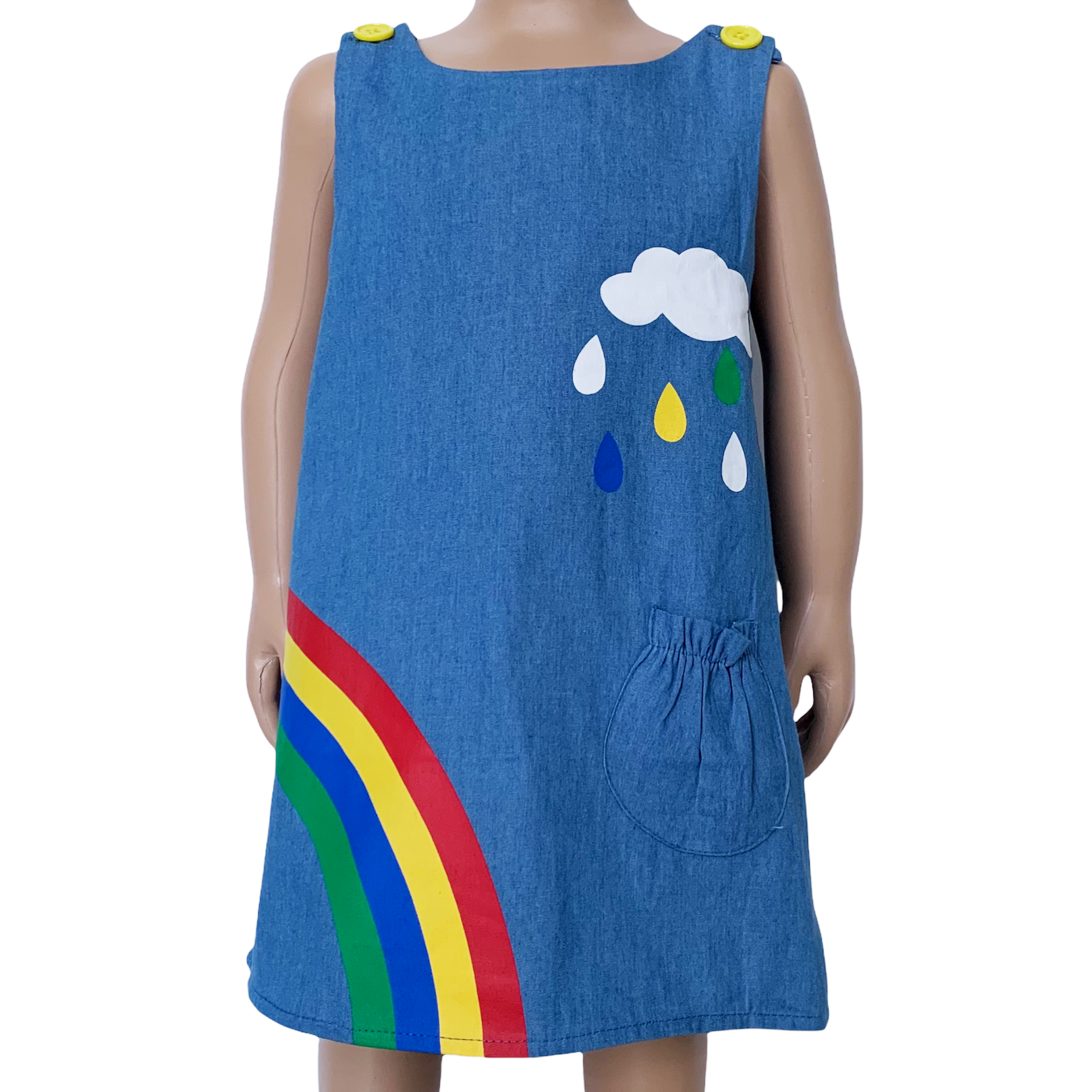 Al Limited Girls Blue Chambray Rainbow Overall Dress