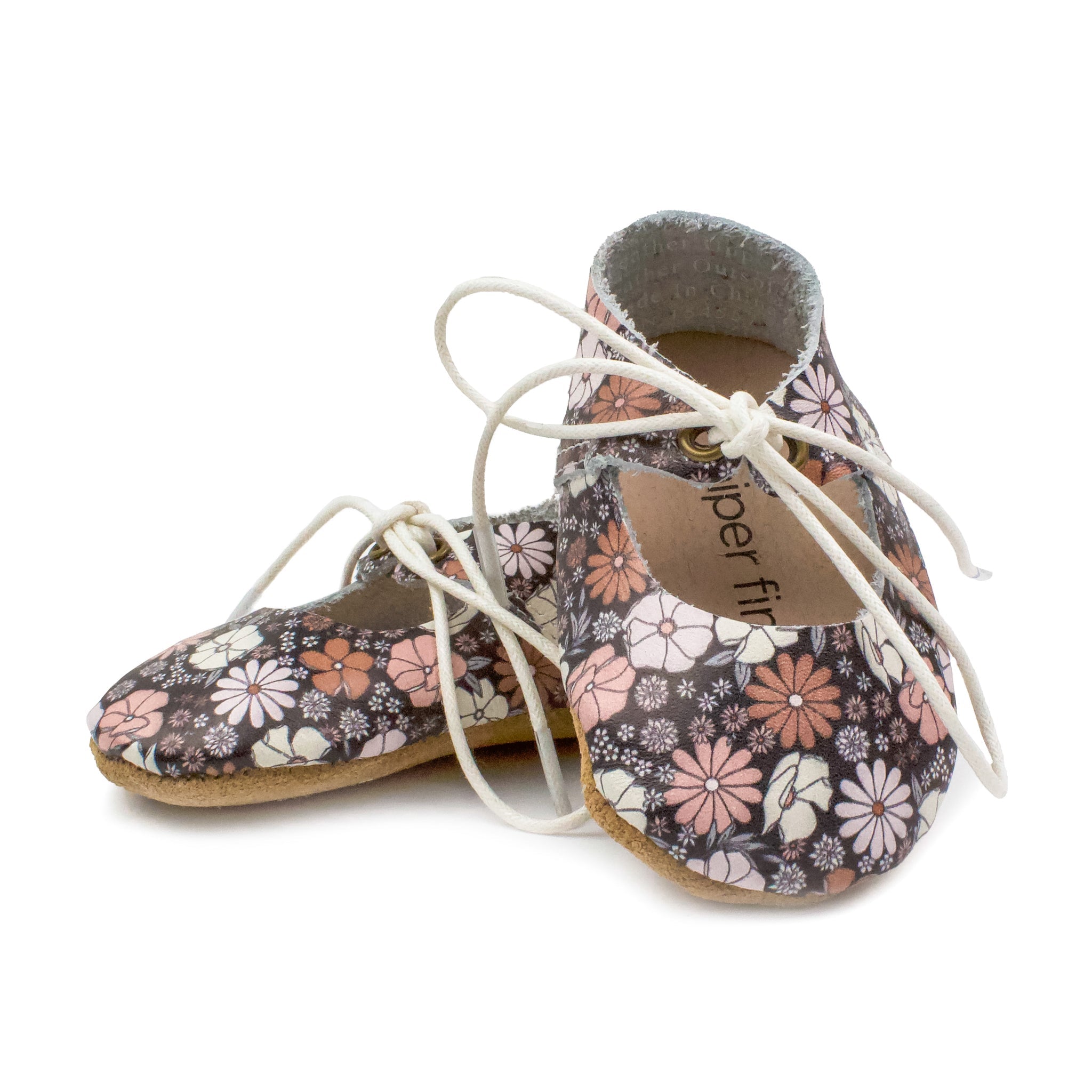 Black Floral - Lace-up Mary Jane - Soft Sole