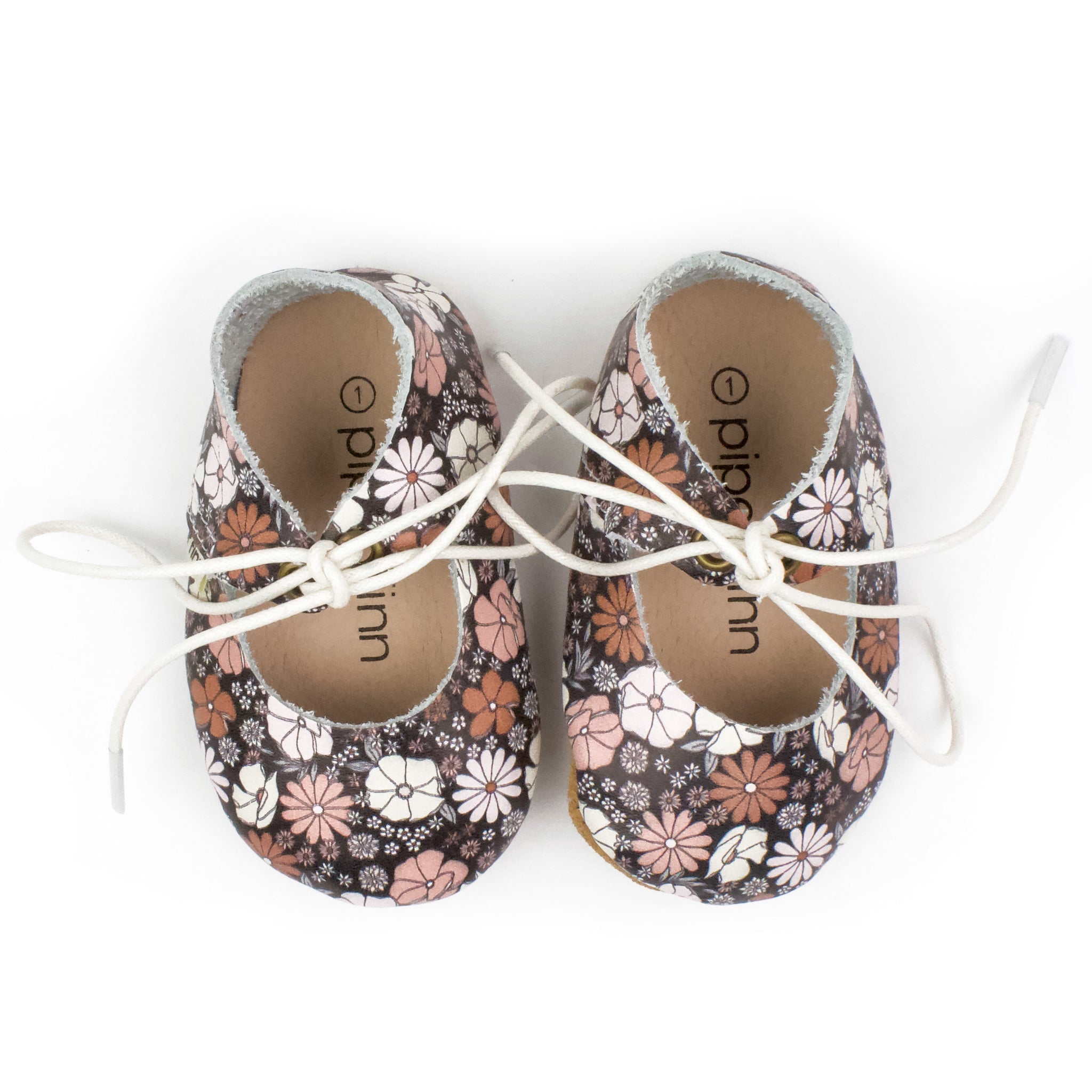 Black Floral - Lace-up Mary Jane - Soft Sole
