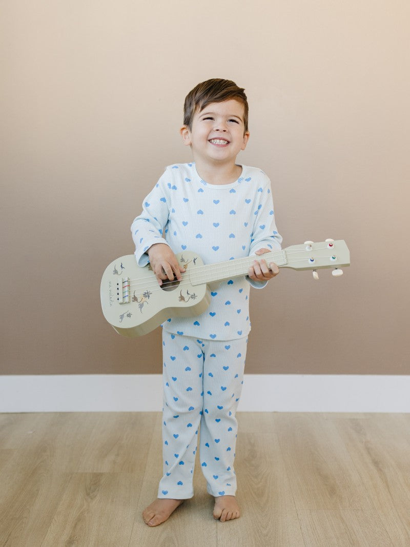 Leni & Romi | Kids Ribbed Cotton Set - Skydream Blue Hearts
